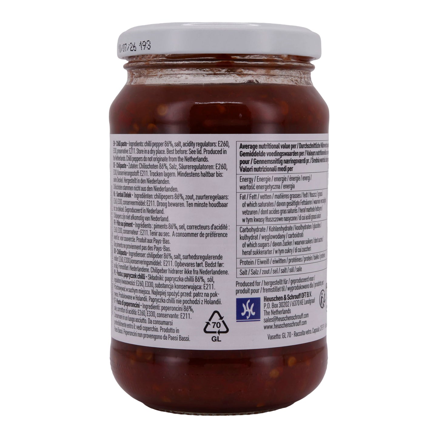 Chilipasta Sambal Oelek | Traditionele chili-pasta | Veelzijdig te gebruiken | 370 g