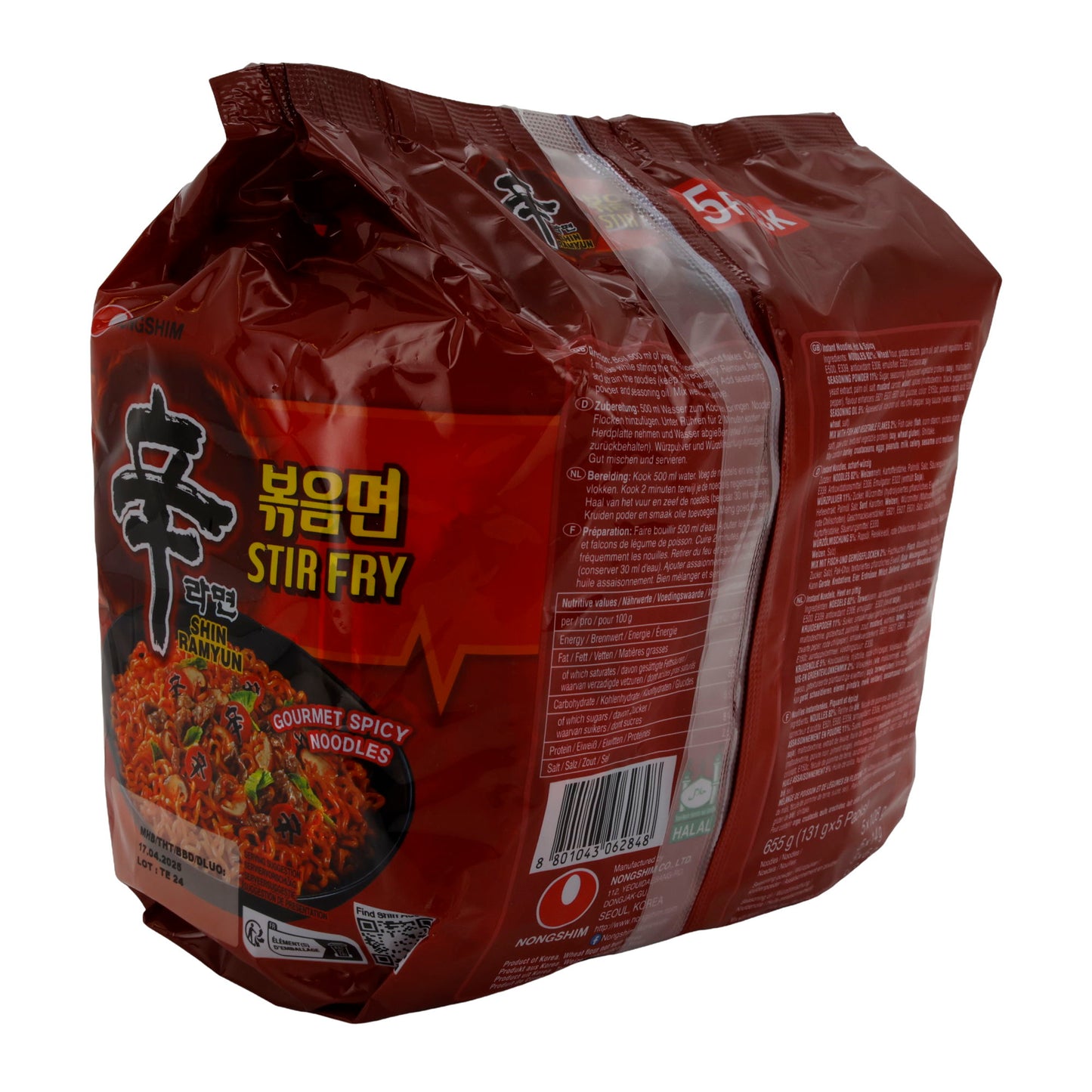 Shin Ramyun Stir Fry Nongshim | Instant Noodles | Spicy Stir-Fried from Korea | 655 g (5 x 131 g)
