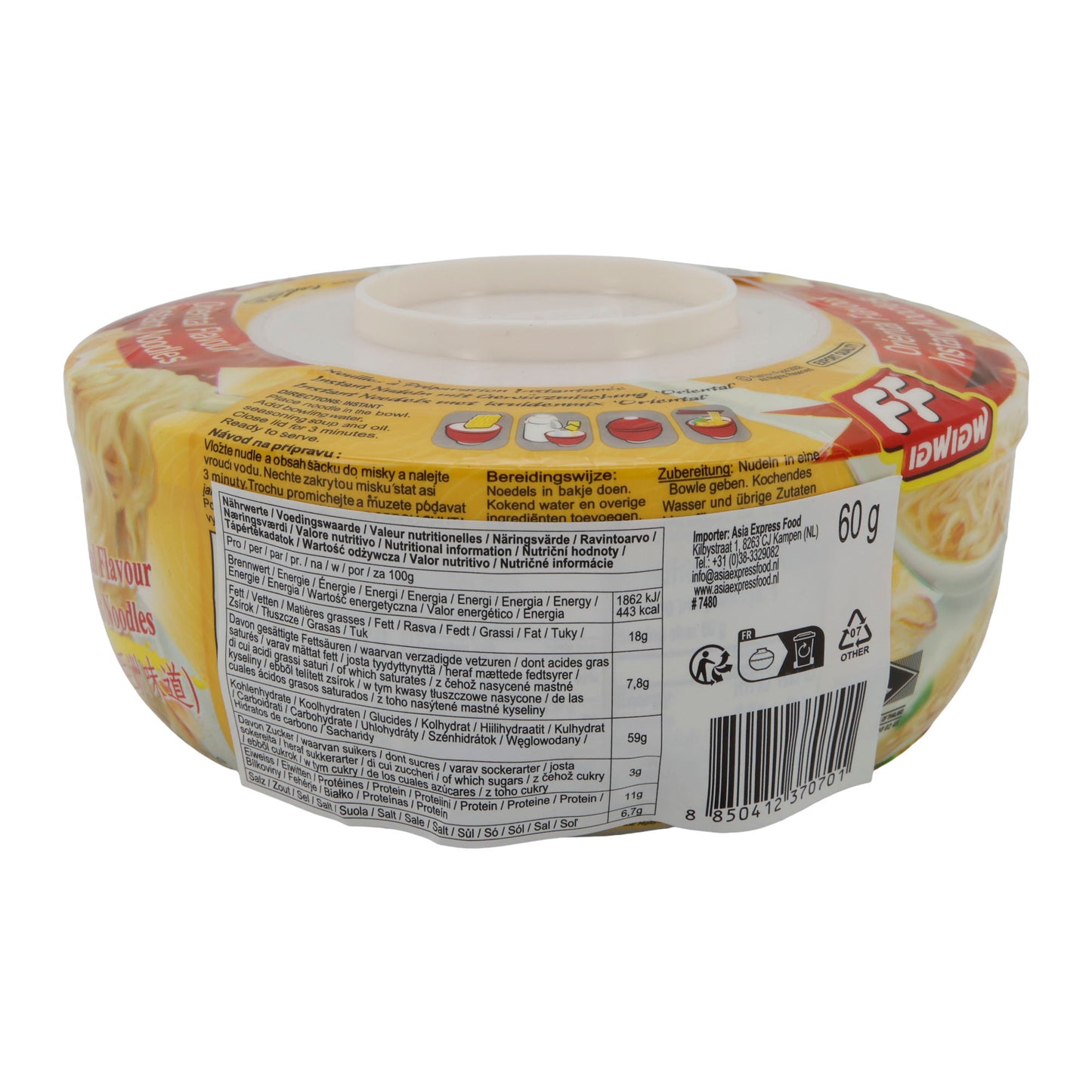 Instant Noodles FF Oriental Flavour | Instantnoedels | Pittige Aziatische noedels in kom, Halal | 60 g