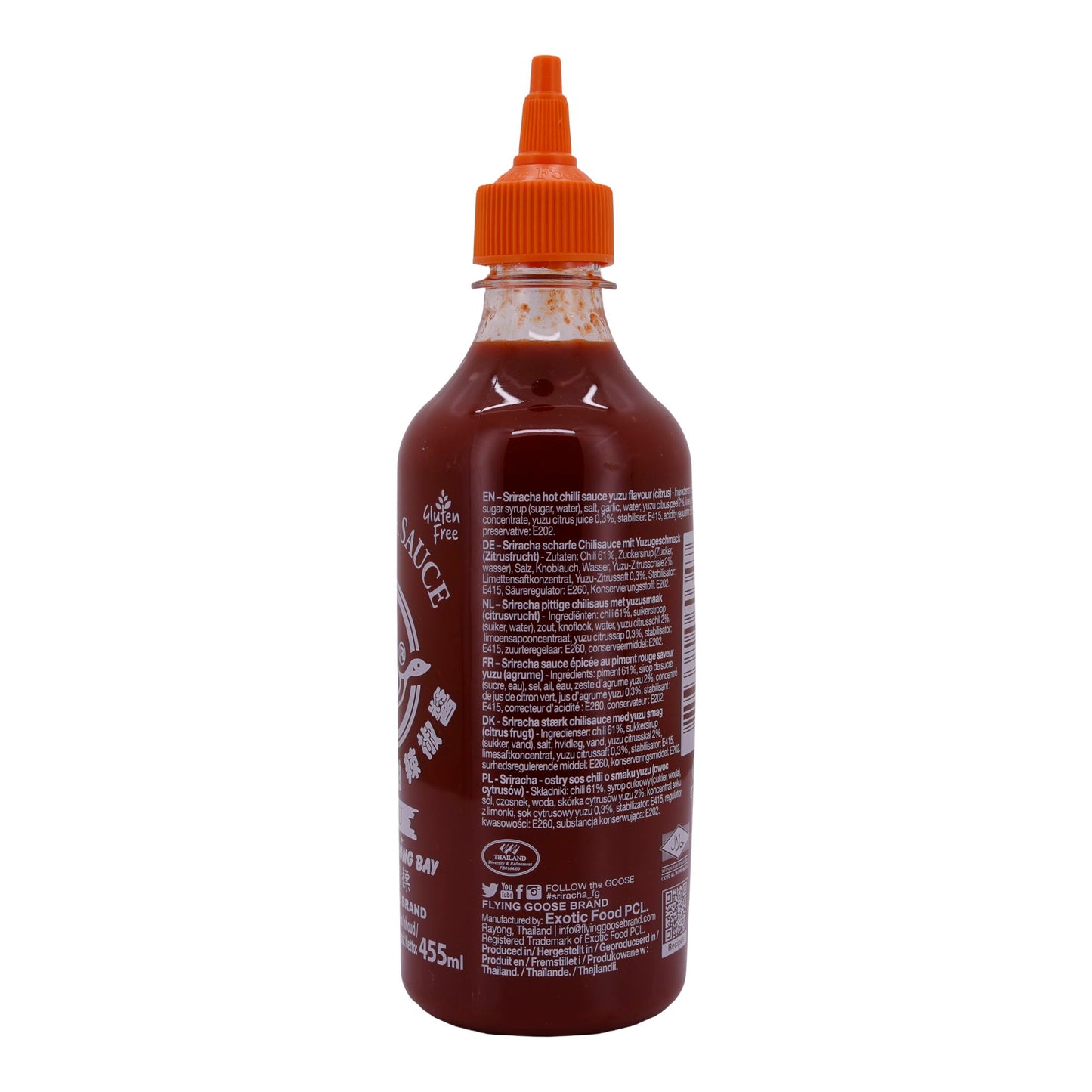 Sriracha Sauce Yuzu Flying Goose | Scharfe Chilisauce mit Zitrusgeschmack | 455 ml