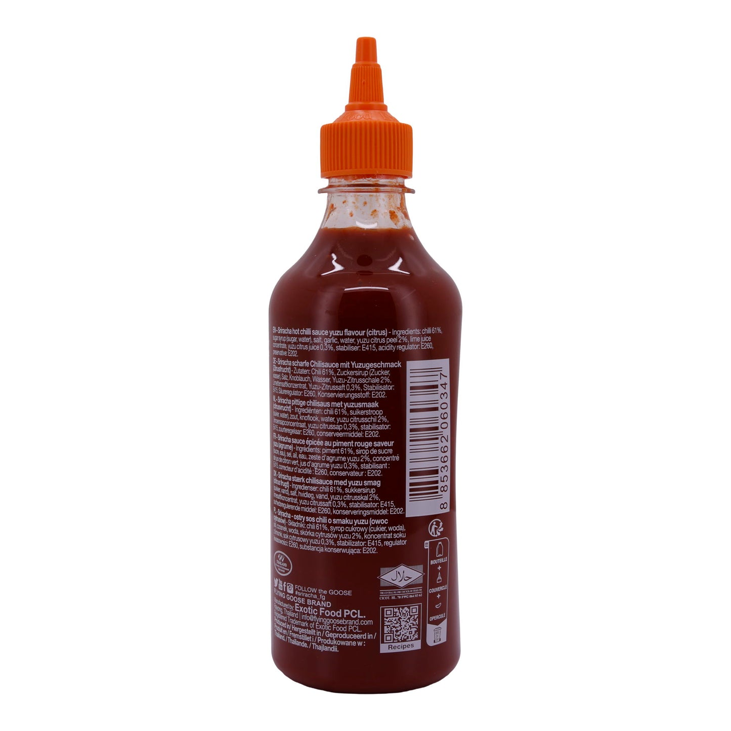 Sriracha Sauce Yuzu Flying Goose | Scharfe Chilisauce mit Zitrusgeschmack | 455 ml