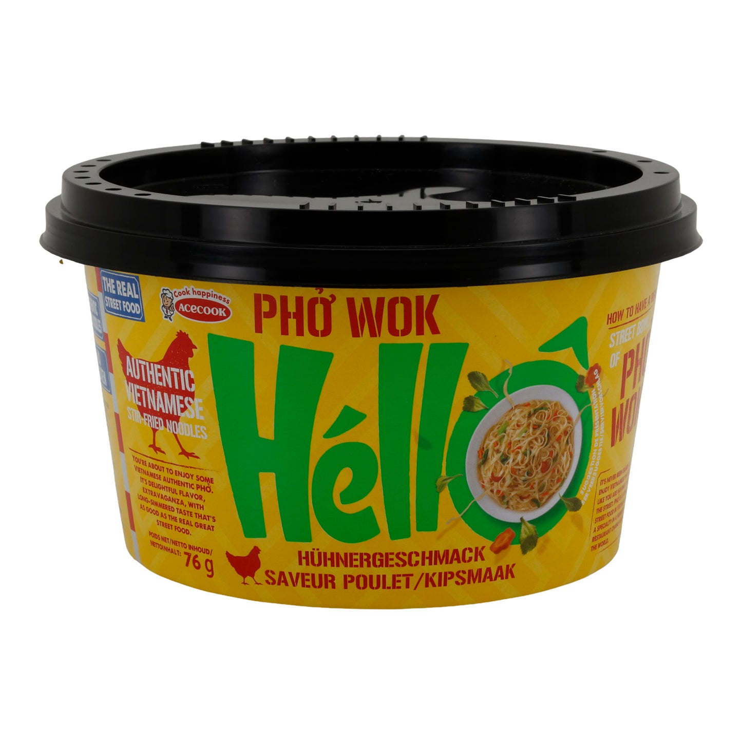 Phở Wok Hèllo Acecook | Noodles wok vietnamiti | Con sapore di pollo | 76 g