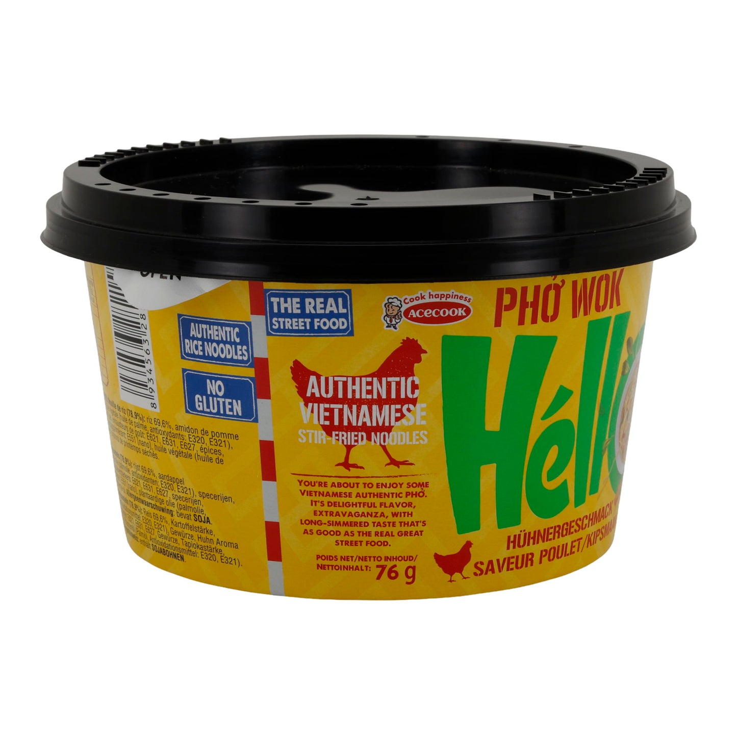 Phở Wok Hèllo Acecook | Noodles wok vietnamiti | Con sapore di pollo | 76 g