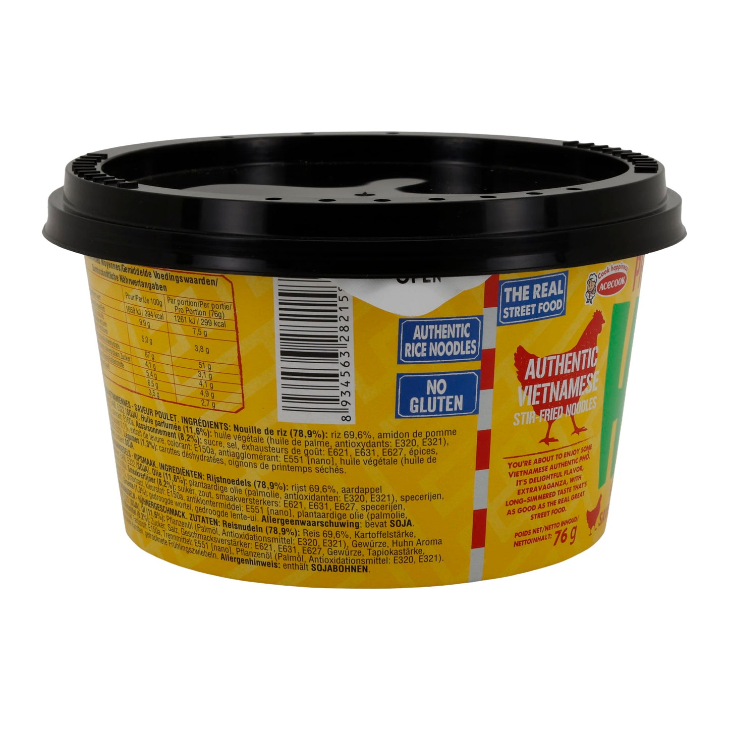 Phở Wok Hèllo Acecook | Noodles wok vietnamiti | Con sapore di pollo | 76 g