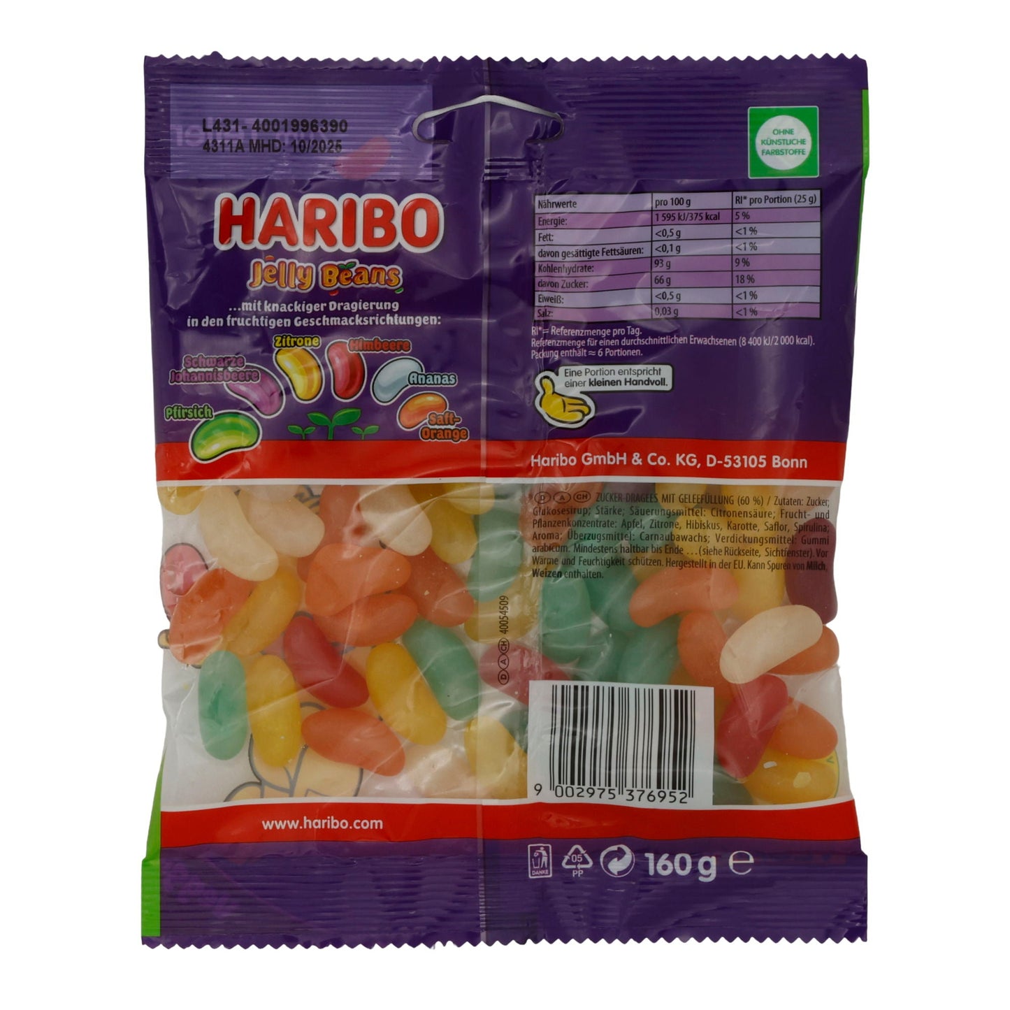 Jelly Beans HARIBO | Vegane Fruchtgummis | In Jelly-Bean-Form | 160 g HARIBO