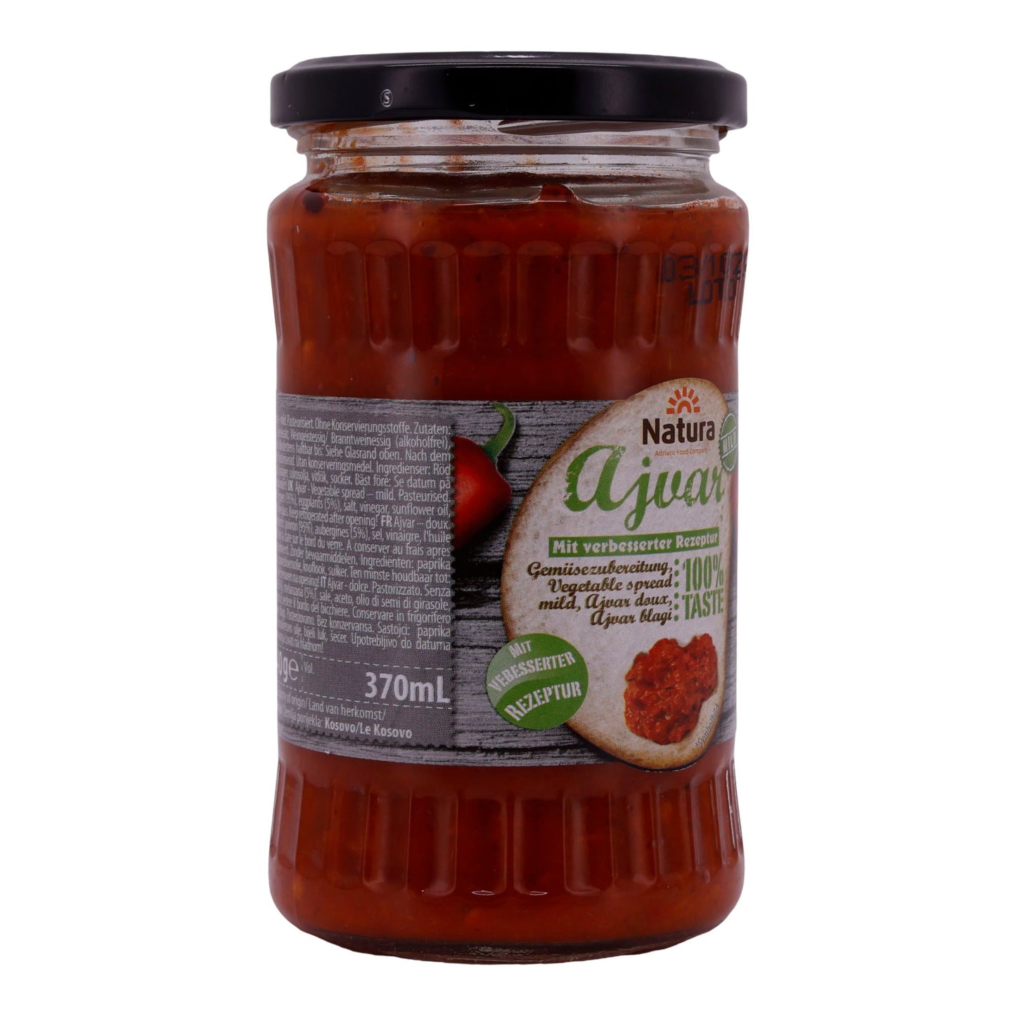 Paprikapaste Natura | Ajvar Mild | Milde Gemüsezubereitung aus Paprika & Auberginen | 370 ml NATURA