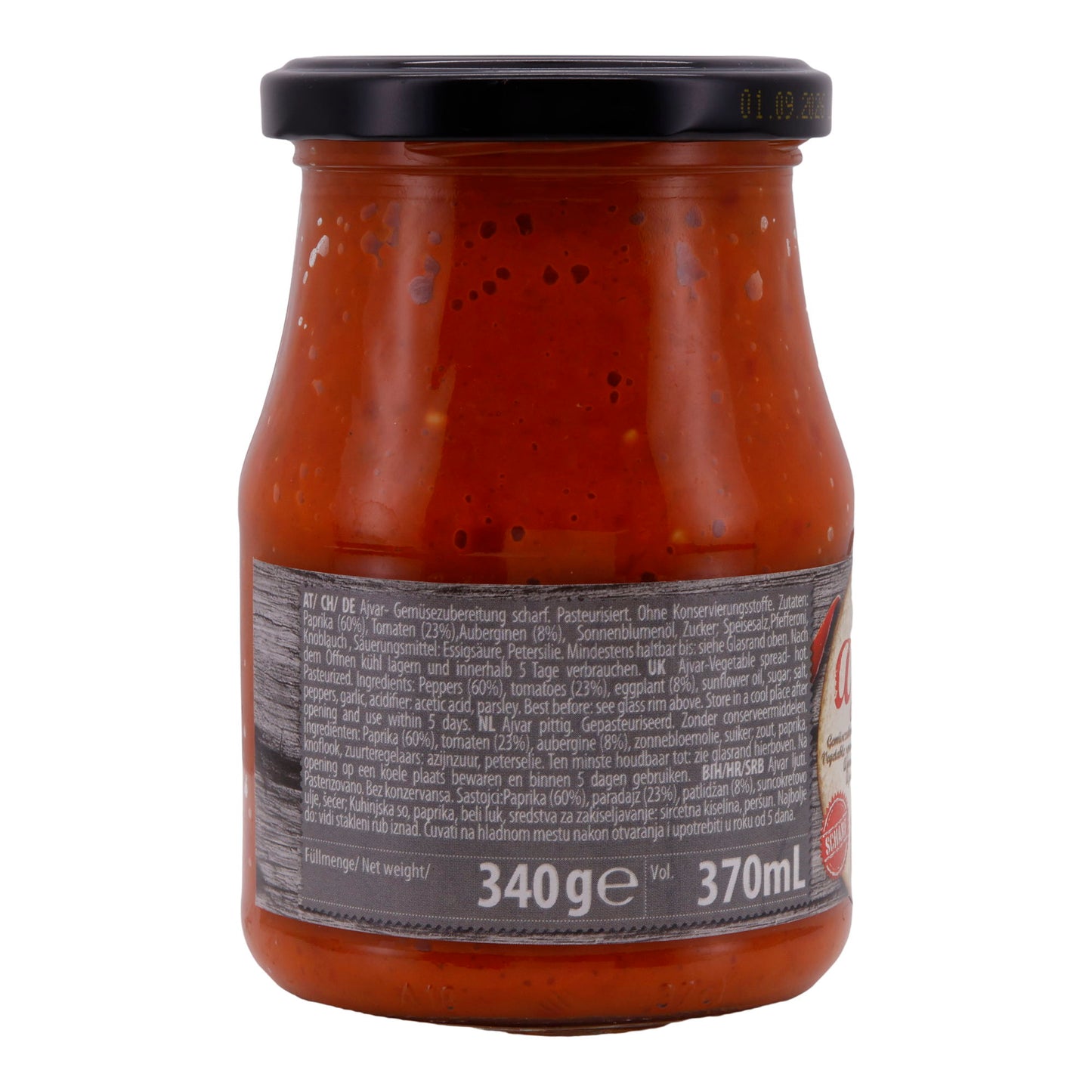 Vegetable Paste Natura | Spicy Ajvar | Spicy Vegetable Preparation with Peppers, Tomatoes, and Eggplants | 370 ml Glass