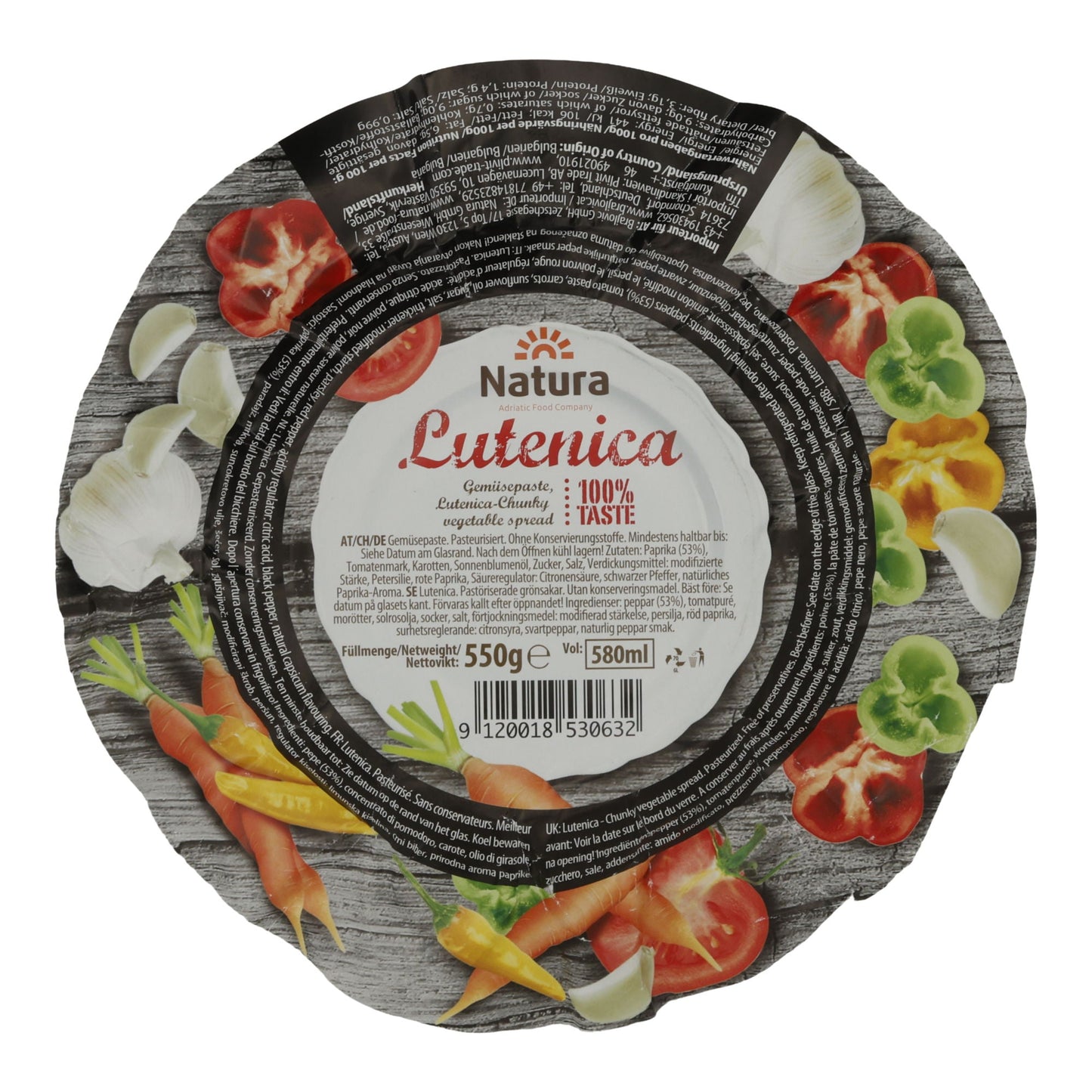 Gemüsepaste Natura | Lutenica | Würzig, Balkan-Art | 550 g Glas NATURA