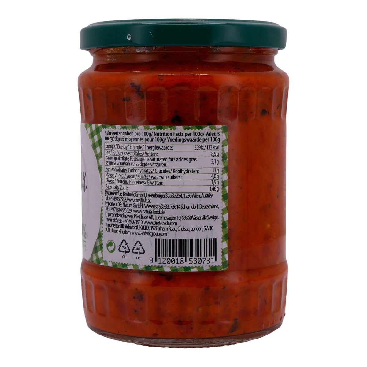 Paprikapaste Natura | Ajvar mild | Traditionell, mild, ideal für Dips & Beilagen | 540 g NATURA