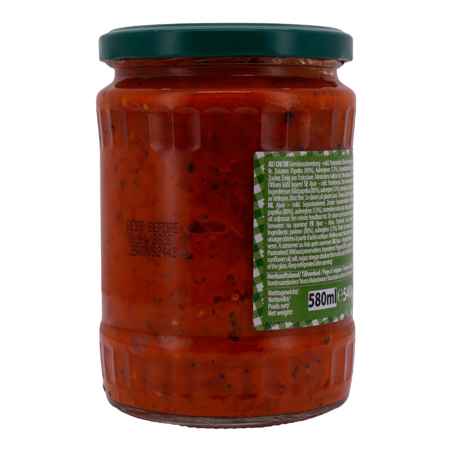 Paprikapasta Natura | Ajvar mild | Traditioneel, mild, ideaal voor dips & bijgerechten | 540 g