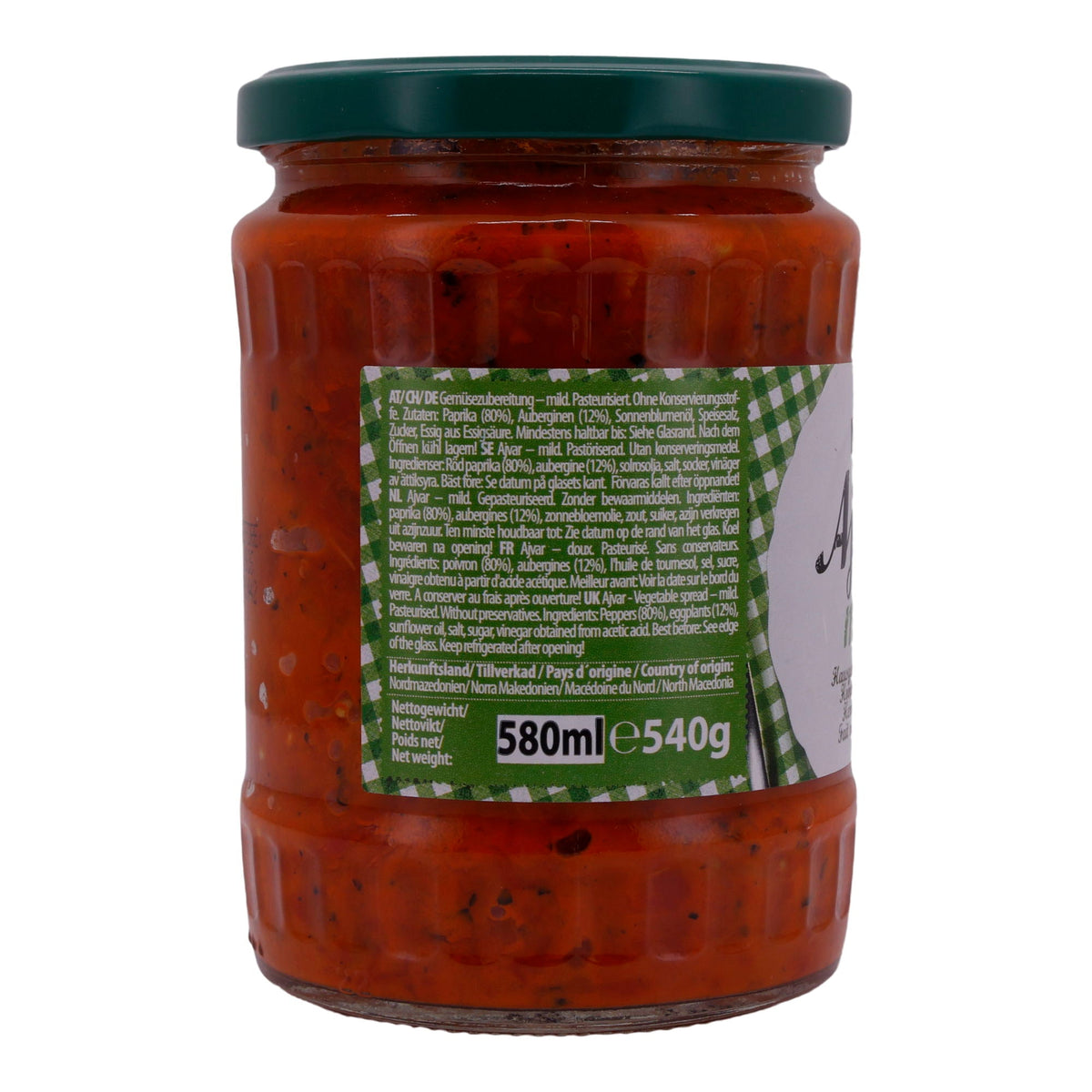 Paprikapaste Natura | Ajvar mild | Traditionell, mild, ideal für Dips & Beilagen | 540 g NATURA