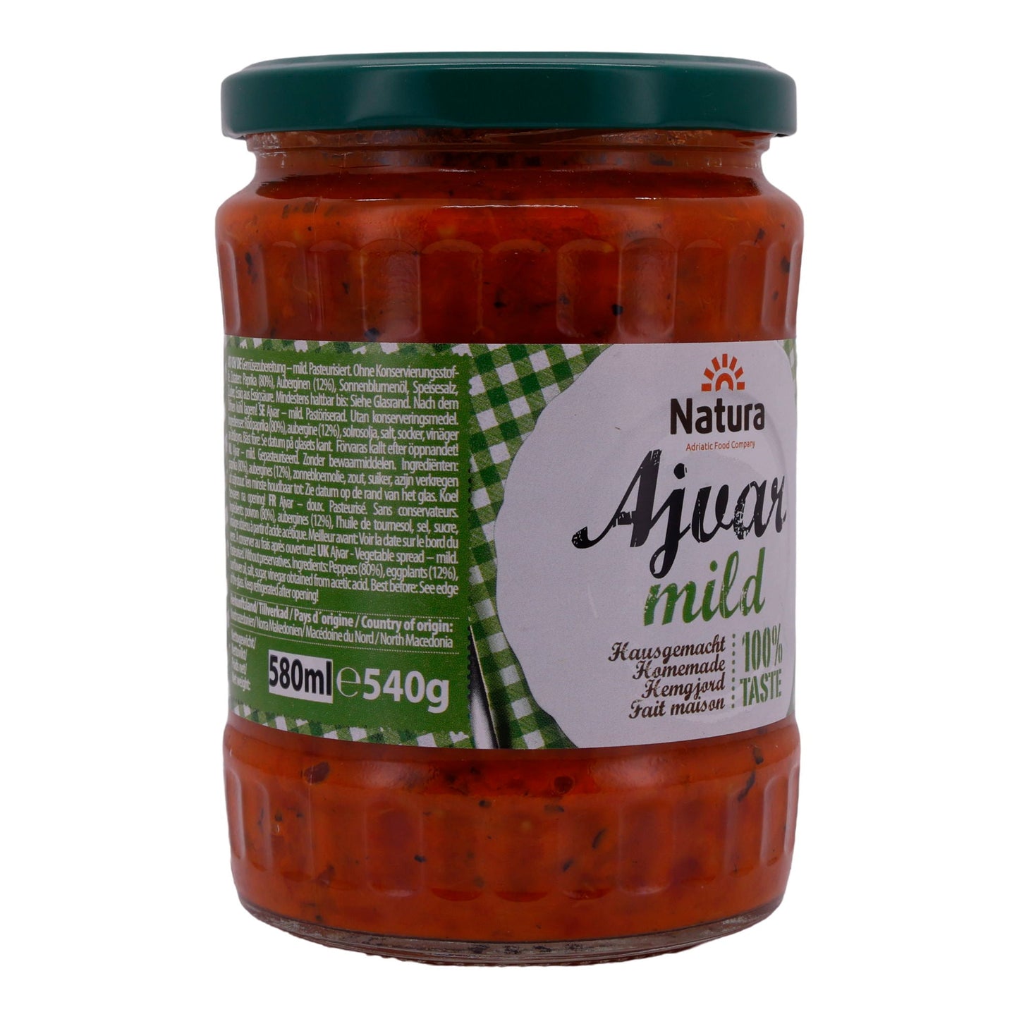 Paprikapaste Natura | Ajvar mild | Traditionell, mild, ideal für Dips & Beilagen | 540 g NATURA