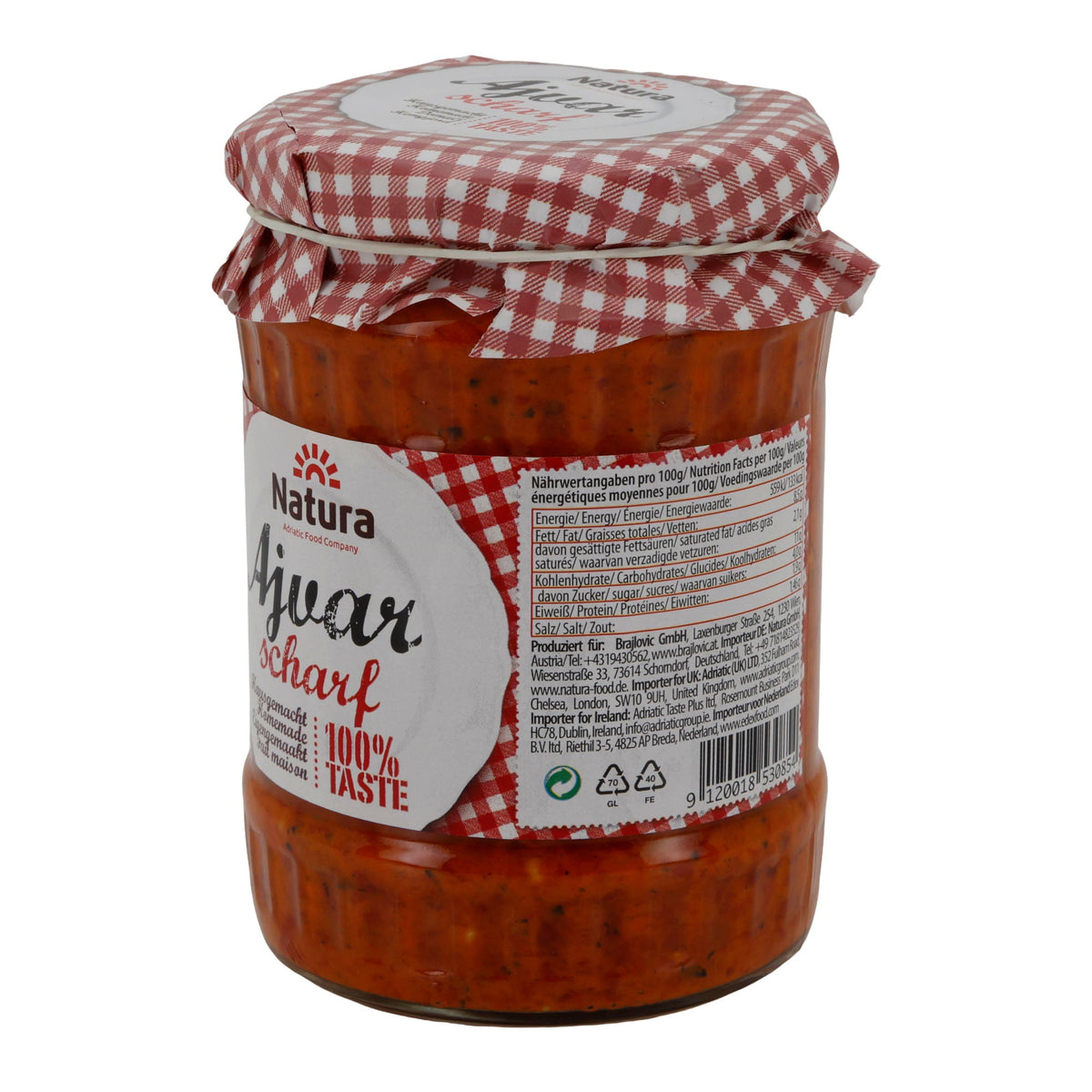 Ajvar Natura | Scharf | Hausgemachte Gemüsepaste aus Nordmazedonien | 540 g NATURA