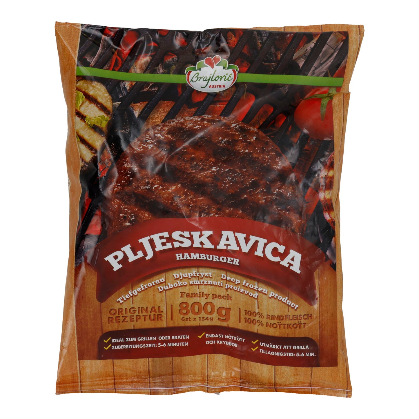 Hamburger Brajlović | Pljeskavica | Carne di manzo, surgelata, Family Pack | 800 g