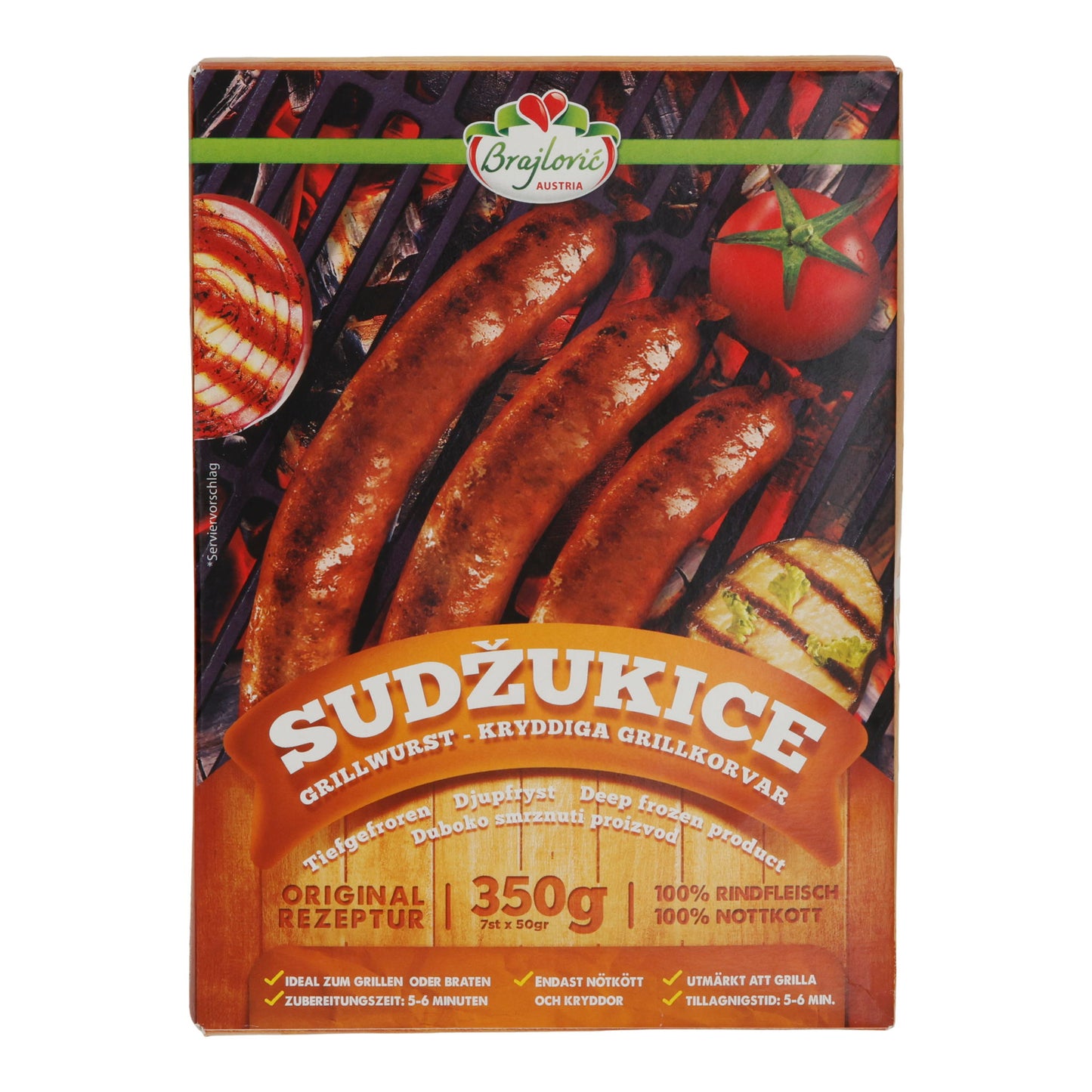 Salsiccia alla griglia Brajlović | Sudžukice | Piccante, carne di manzo, surgelata | 350 g