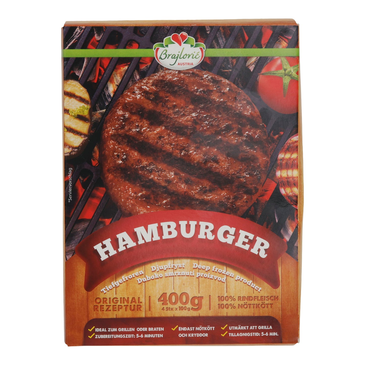 Hamburger Brajlović | 100 % carne di manzo | surgelato | 400 g (4 × 100 g)