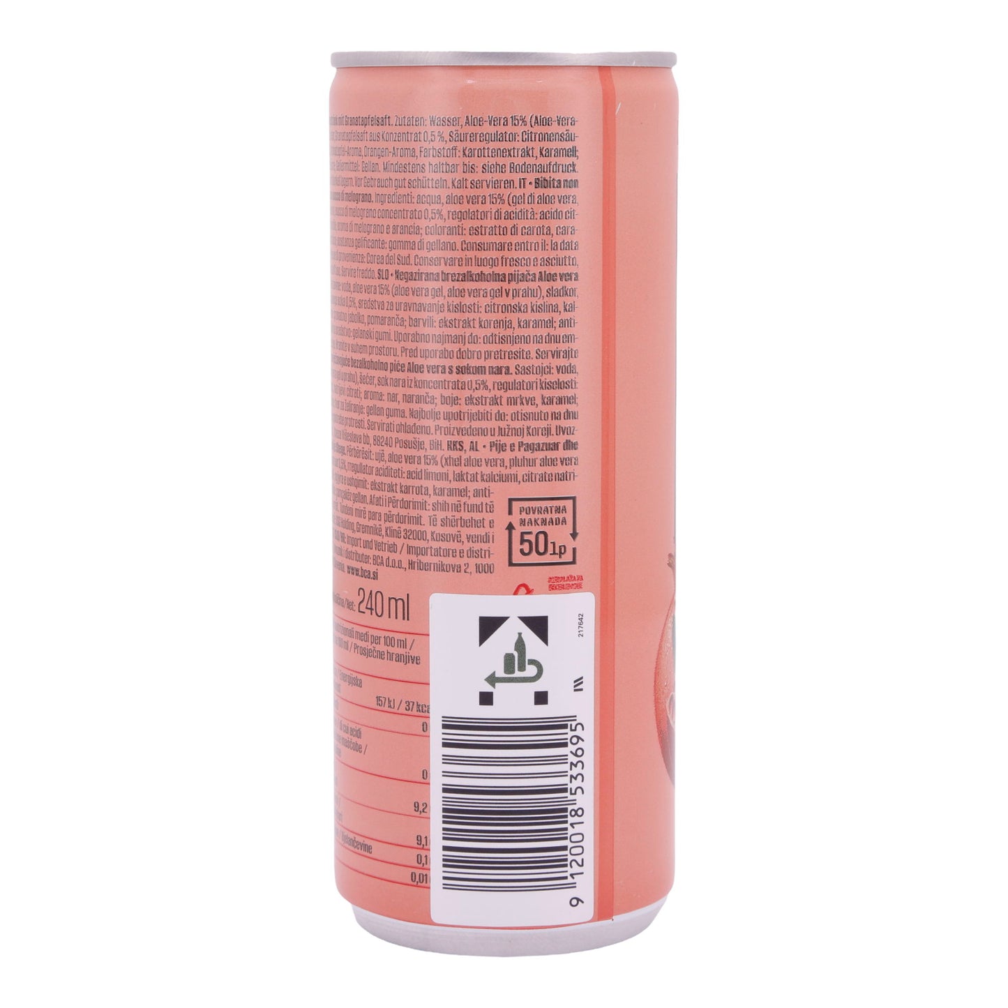 Verfrissend drankje Lotte | Aloë Vera Granaatappel Smaak | Met Granaatappelsmaak | 240 ml