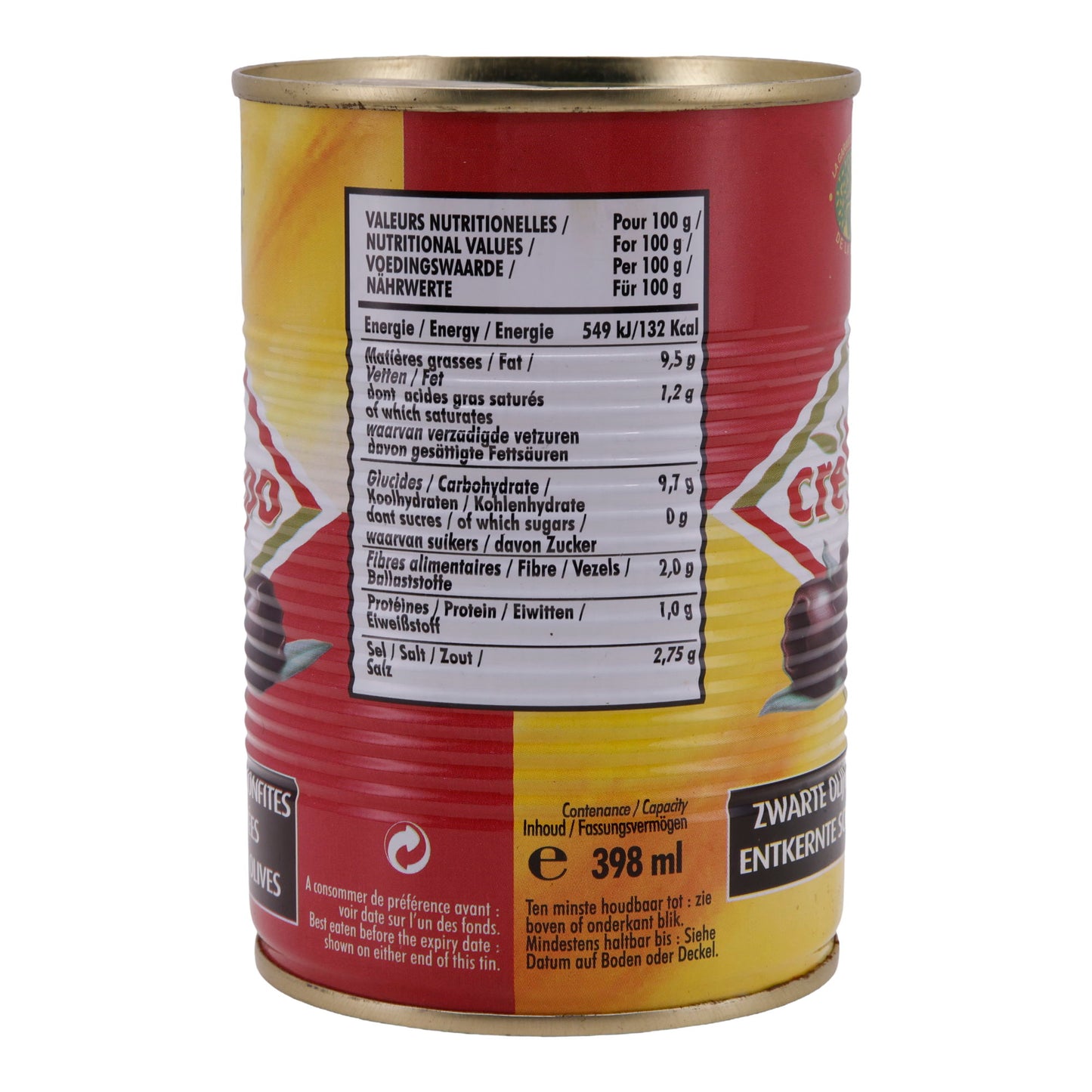 Schwarze Oliven Crespo | Ontpitte Olijven | 397 g Blik
