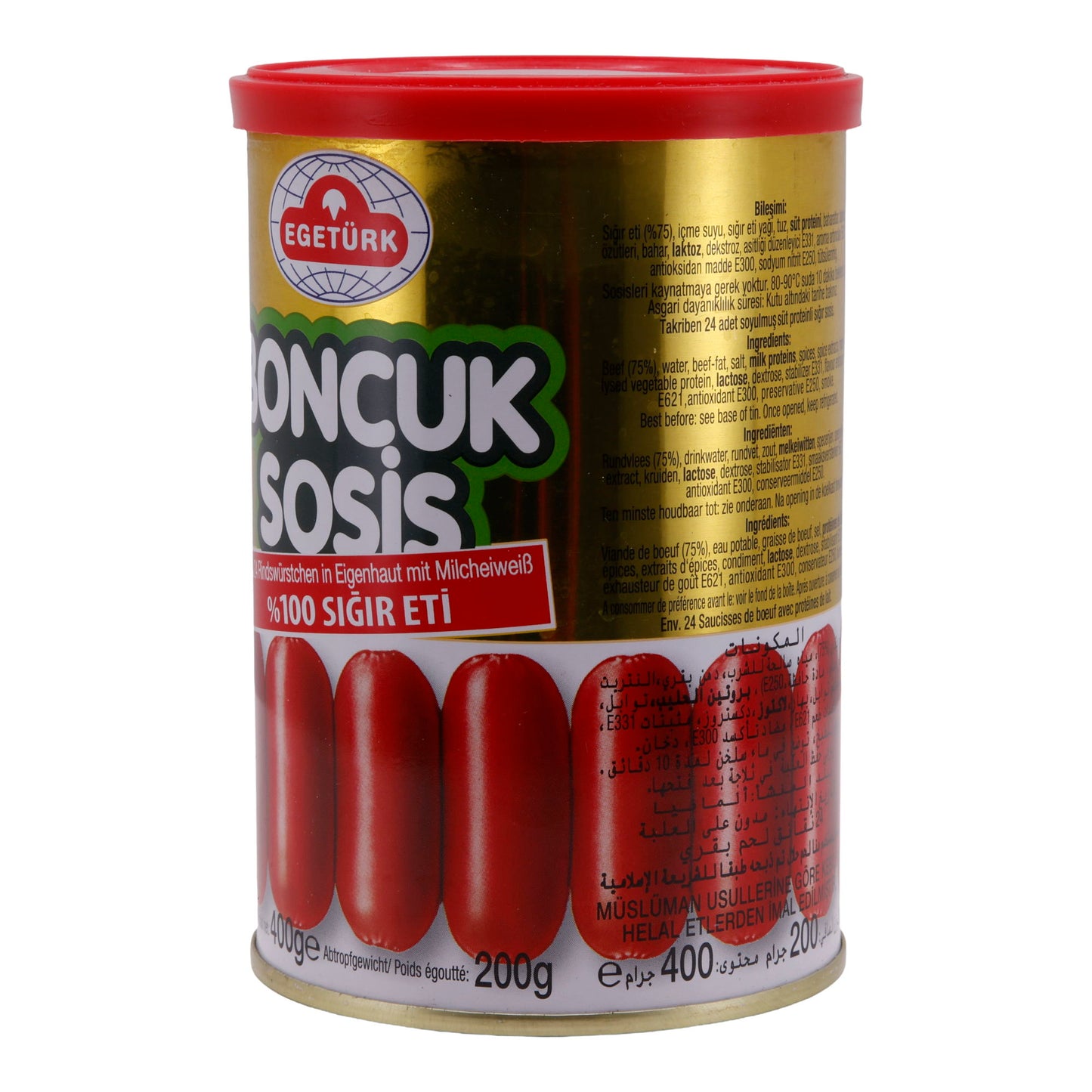Runderworstjes EGETÜRK | Boncuk Sosis | Ca. 24 stuks, eigen vel, met melkeiwit | 400 g (uitgelekt gewicht 200 g)