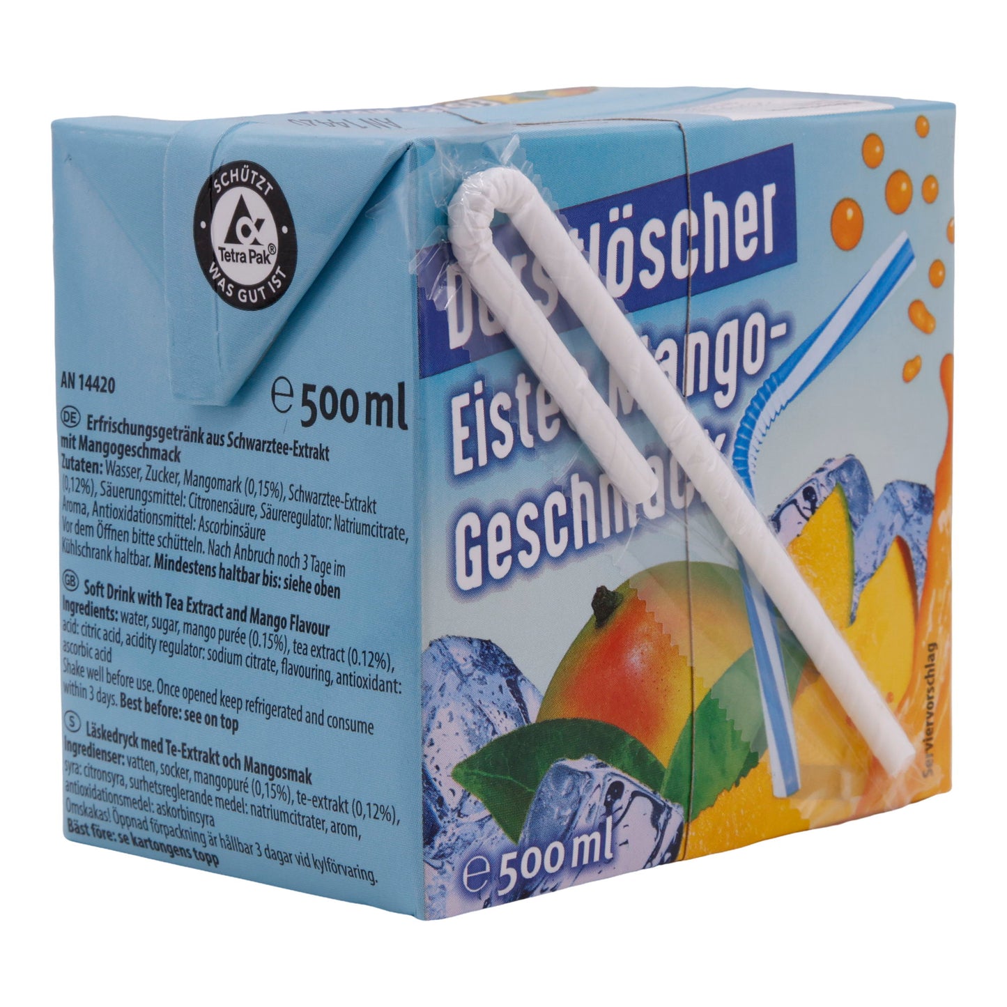 Thirst quencher iced tea mango flavor – 500 ml, vegan, refreshing black tea drink with fruity notes