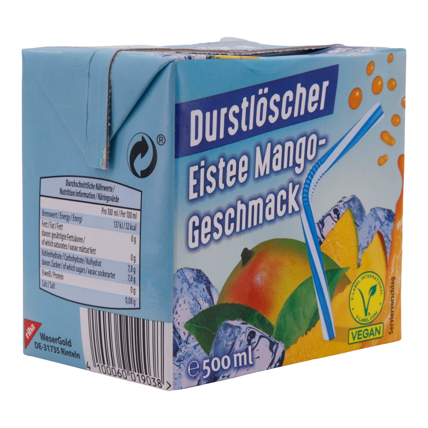 Eistee Durstlöscher | Mango-Geschmack | Vegan, erfrischend mit Fruchtnote | 500 ml | DURSTLÖSCHER