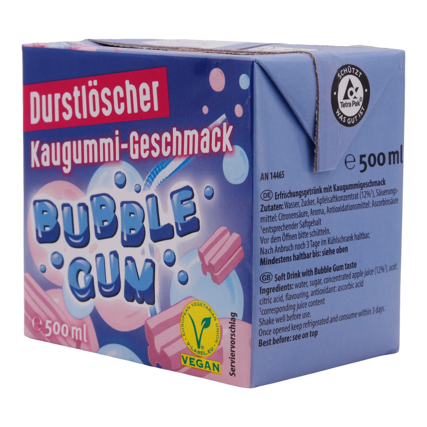 Kaugummi-Geschmack Durstlöscher | Bubble Gum, Vegan | 500 ml
