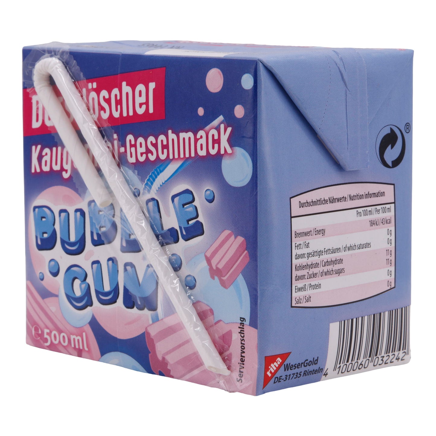 Kaugummi-Geschmack Durstlöscher | Bubble Gum, Vegan | 500 ml