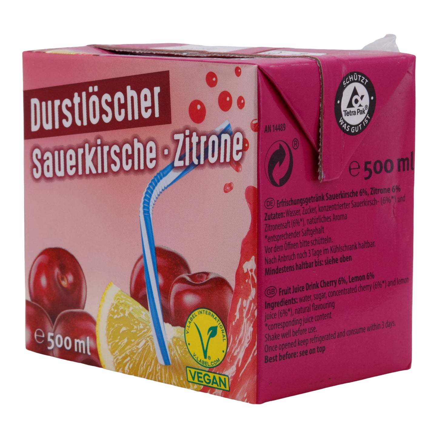 Zure Kers-Citroen Dorstlesser | Vegan | Verfrissend drankje met vruchtensap | 500 ml