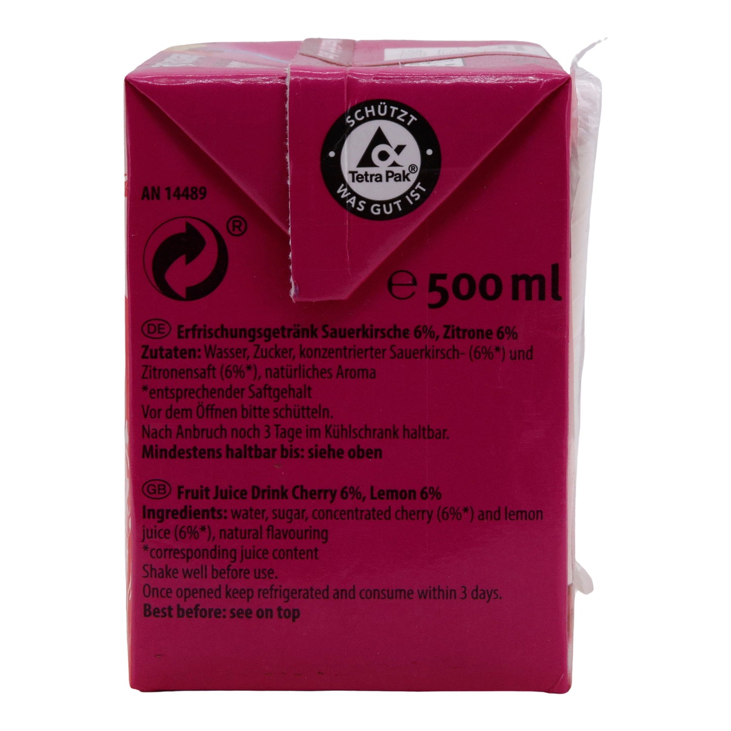 Zure Kers-Citroen Dorstlesser | Vegan | Verfrissend drankje met vruchtensap | 500 ml