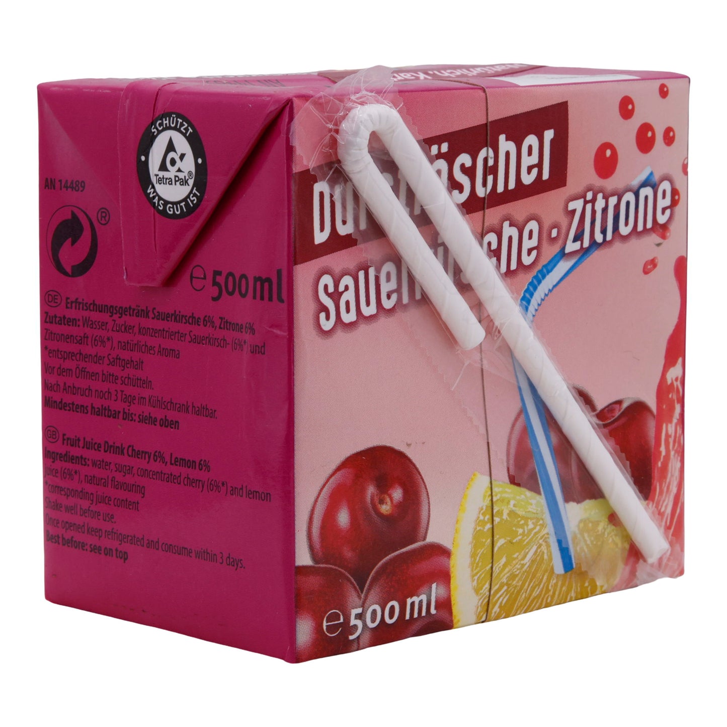 Zure Kers-Citroen Dorstlesser | Vegan | Verfrissend drankje met vruchtensap | 500 ml