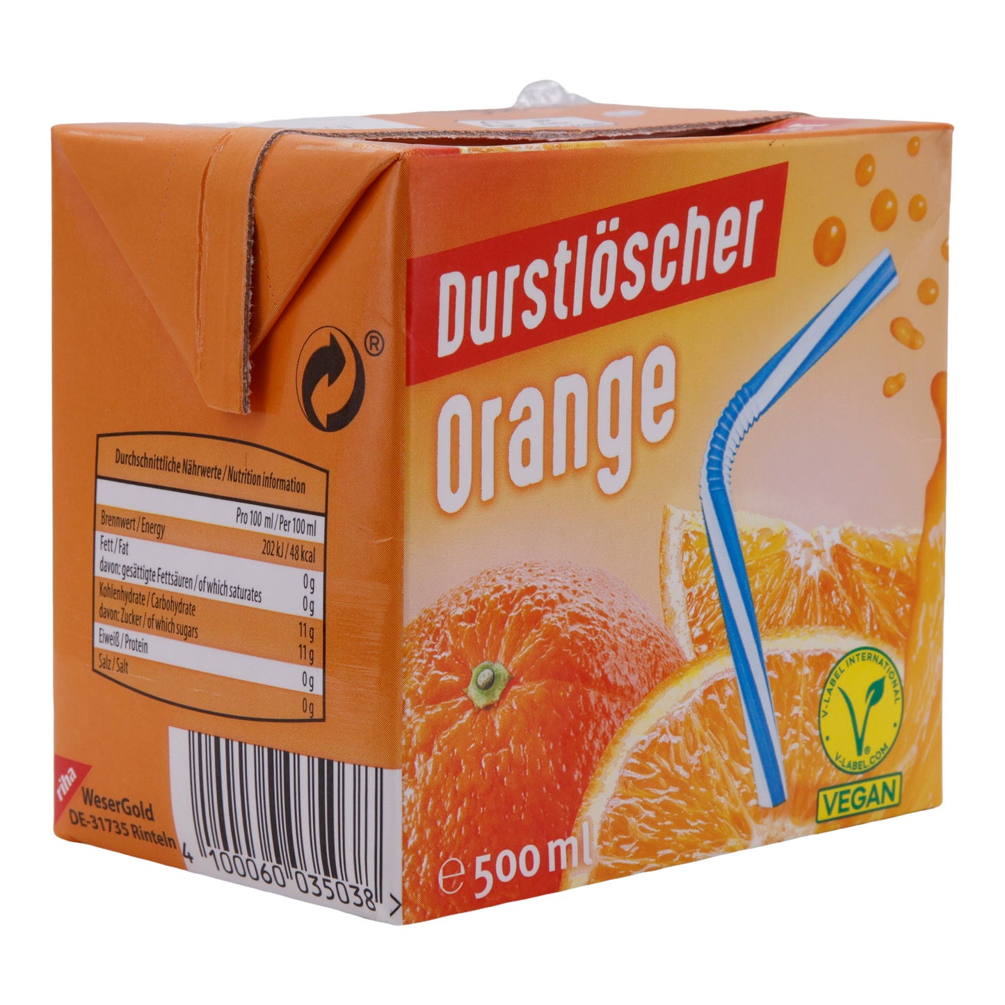 Durstlöscher Orange 500 ml – Refreshing drink with orange juice – Vegan