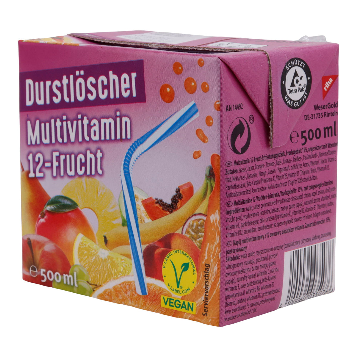 Multivitamin 12-Frucht Durstlöscher | Getränk | Vegan & Fruchtig | 500 ml DURSTLÖSCHER