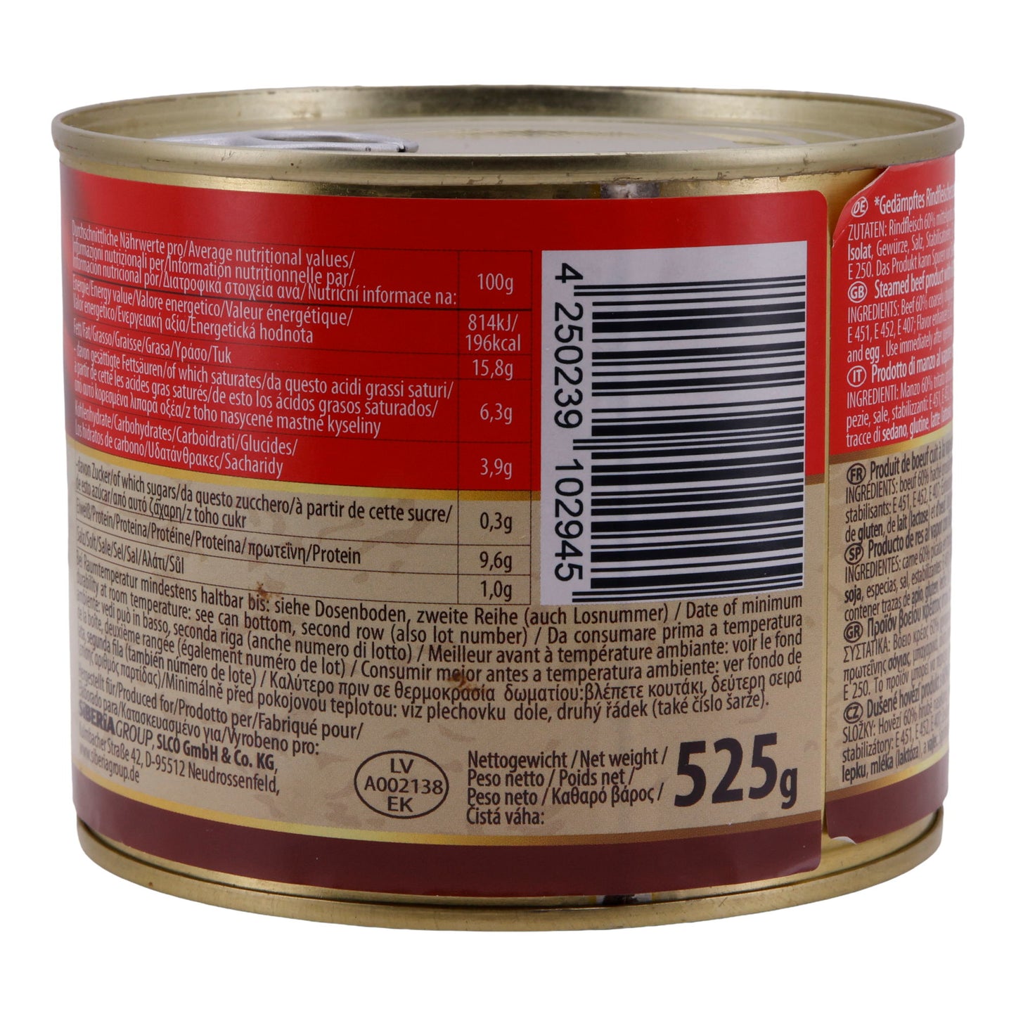 Prodotto di carne bovina cotta Kolbasprom | 60 % carne bovina | In lattina | 525 g