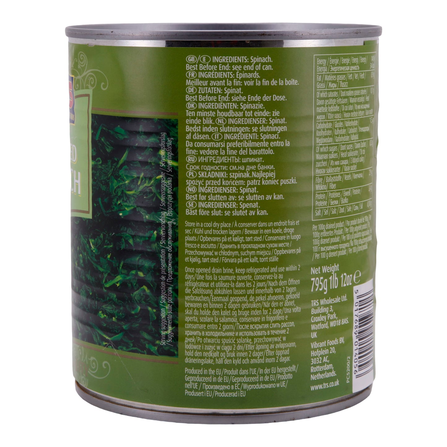 TRS Chopped Spinach, Premium Quality, 795g Can