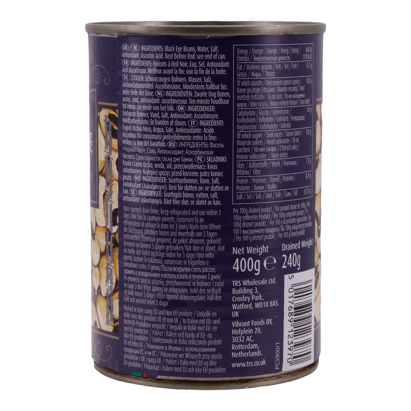 Bohnen TRS | Haricots Œil Noir | Qualité Premium, dans de l'eau salée | 400 g