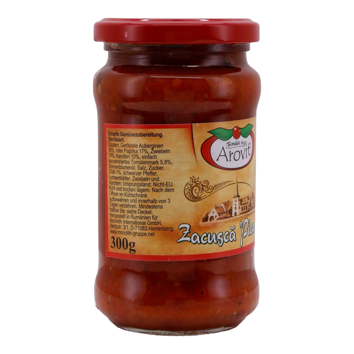 Gemüsezubereitung Arovit | Zacuscă Picantă | Würzig | 300 g Glas AROVIT