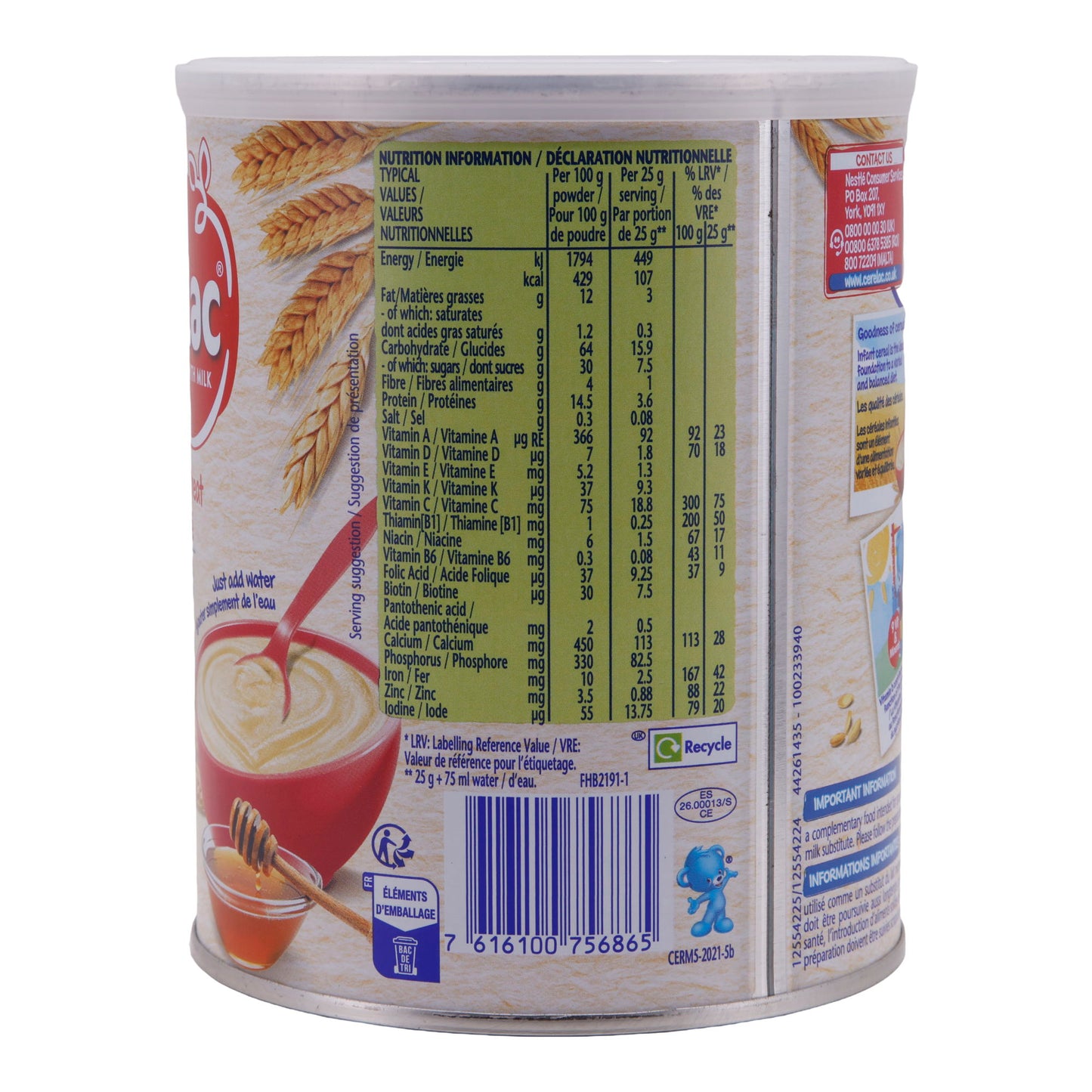 Nourriture pour bébé Nestlé | Cerelac Miel & Blé avec Lait | Dès 12 mois | 400 g