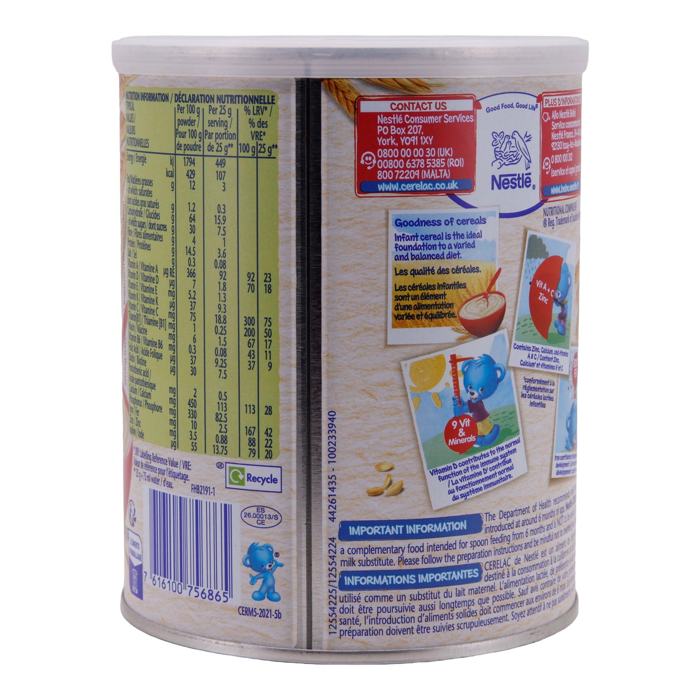 Nourriture pour bébé Nestlé | Cerelac Miel & Blé avec Lait | Dès 12 mois | 400 g