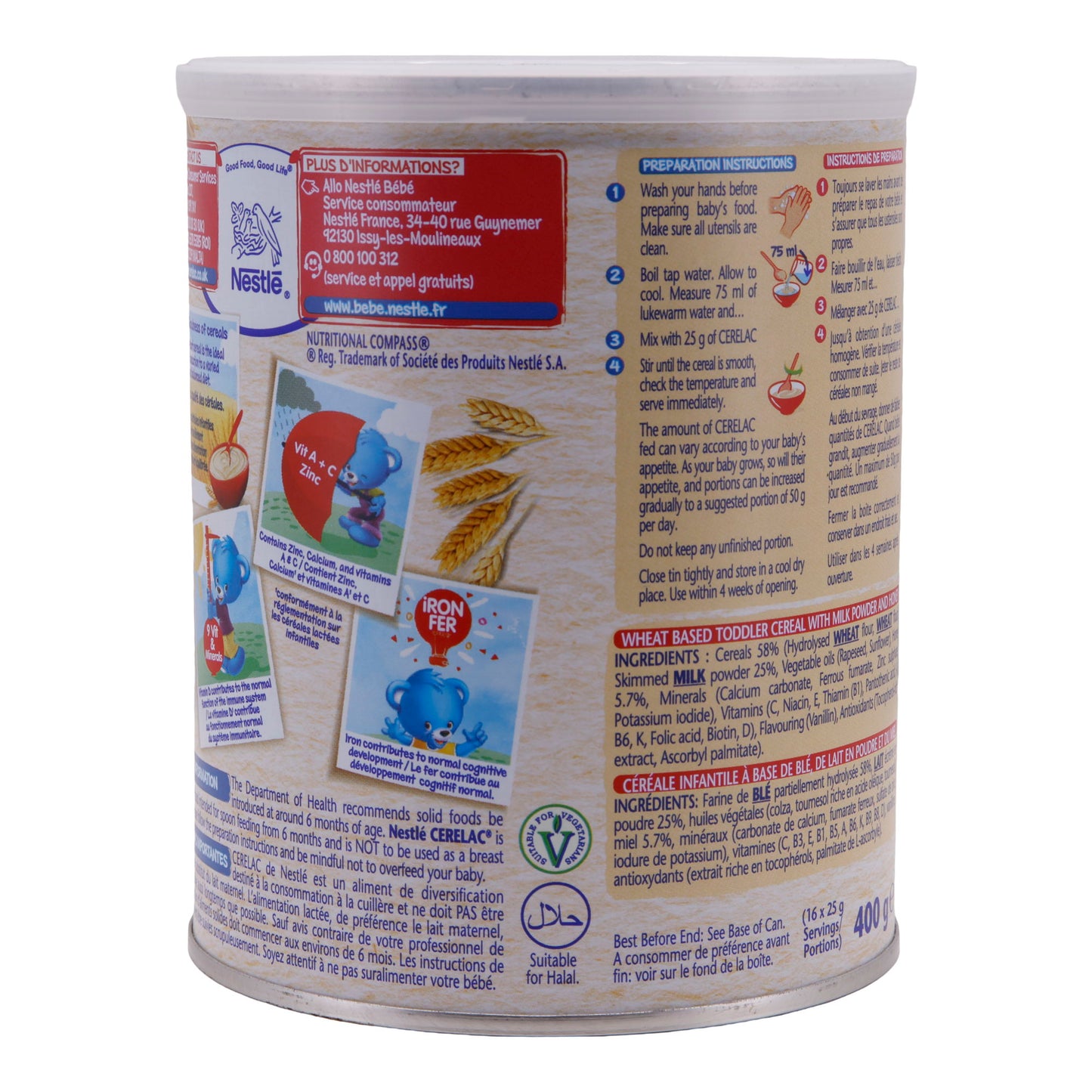 Nourriture pour bébé Nestlé | Cerelac Miel & Blé avec Lait | Dès 12 mois | 400 g