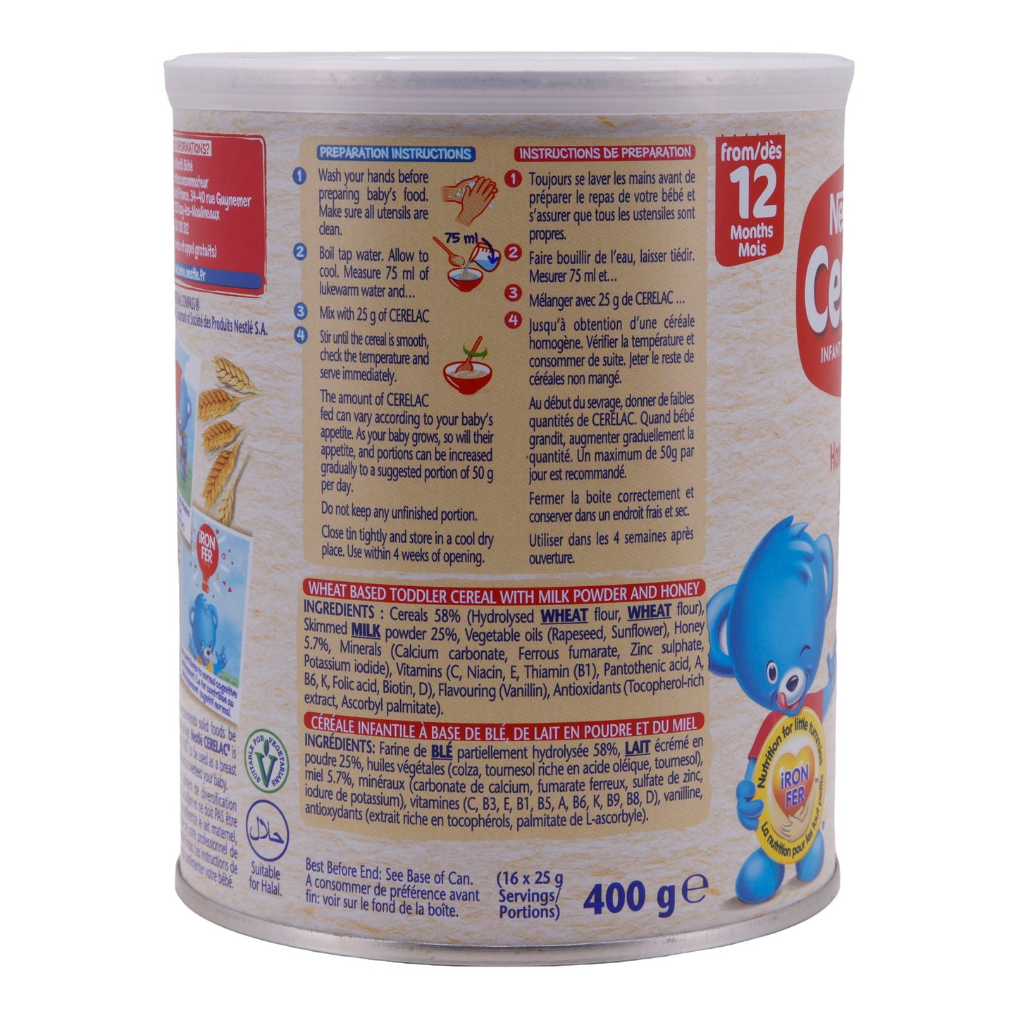 Nourriture pour bébé Nestlé | Cerelac Miel & Blé avec Lait | Dès 12 mois | 400 g