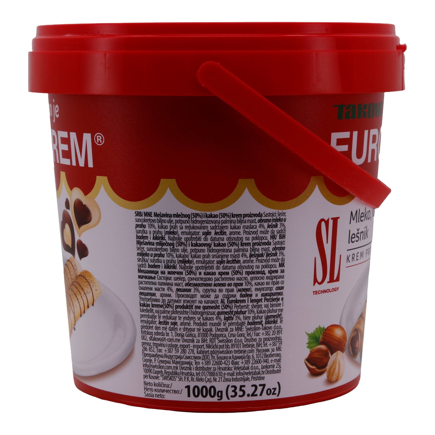 Crema di nocciole e cacao | Eurocrem | Bicolore, secchio pratico | 1 kg