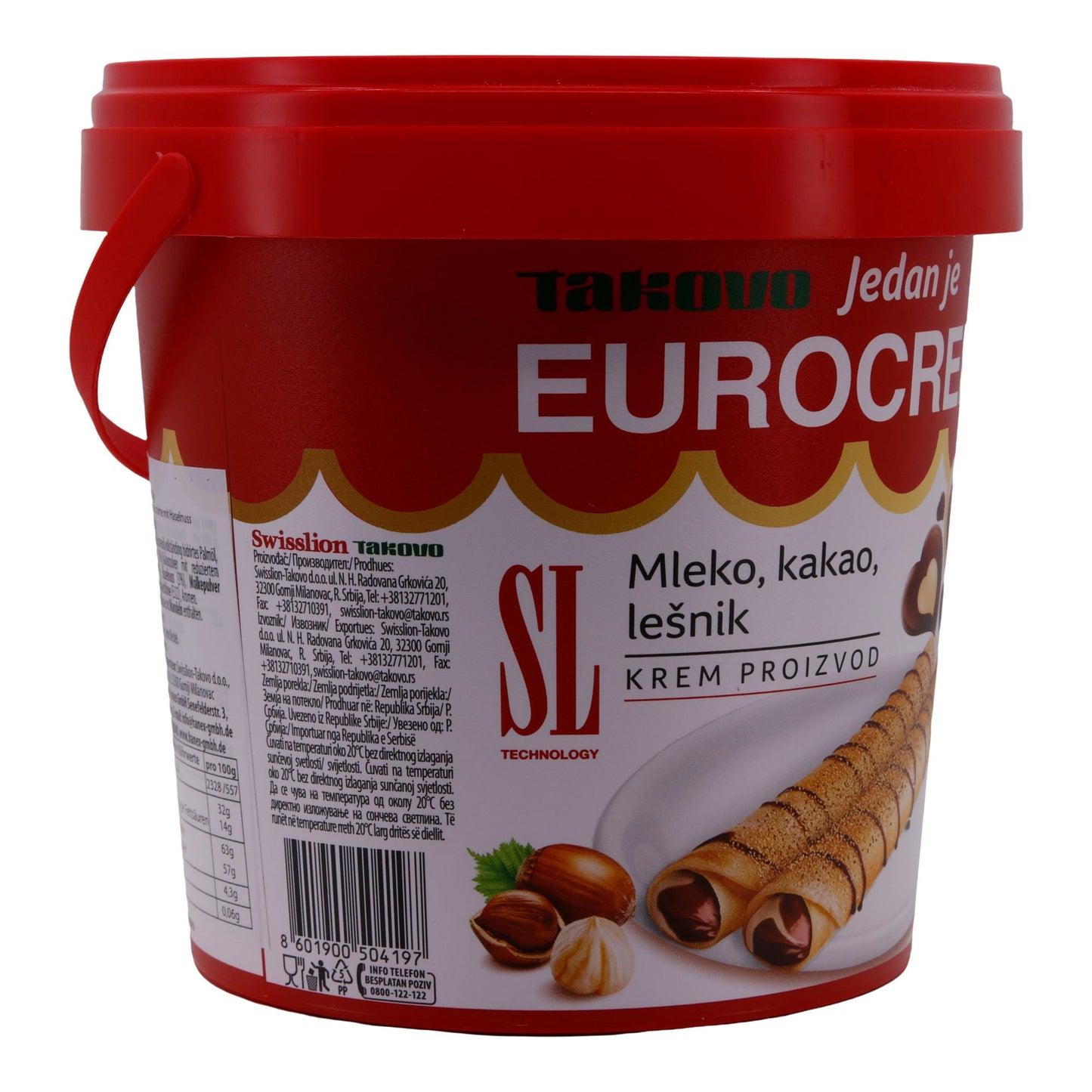 Haselnuss-Kakaocreme | Eurocrem | Zweifarbig, praktischer Eimer | 1 kg TAKOVO