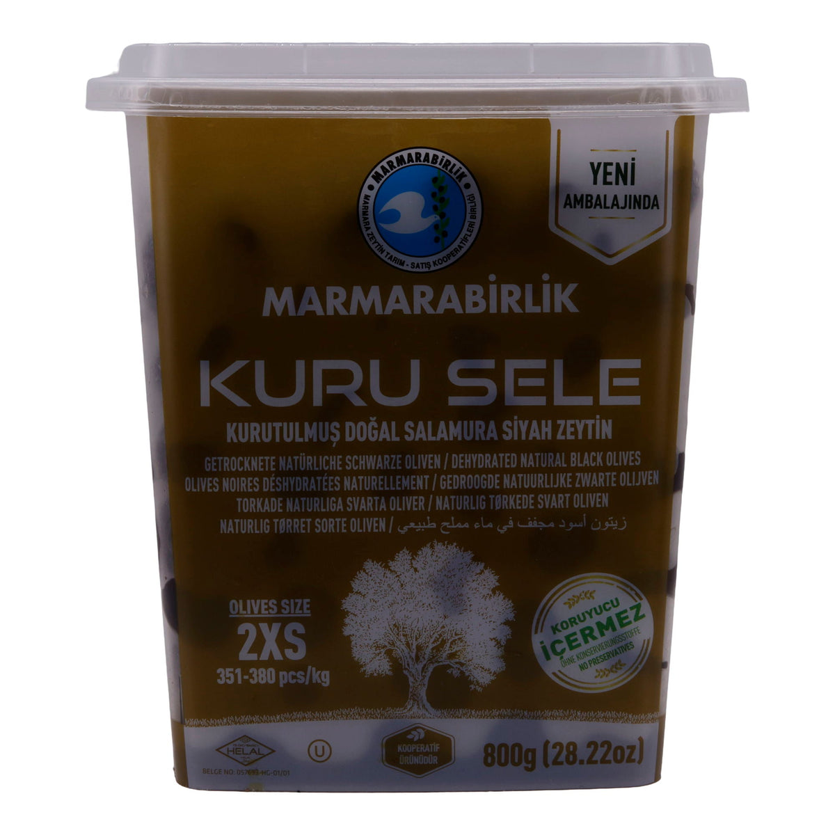 Oliven Marmarabirlik | Kuru Sele 2XS | Traditionell getrocknete schwarze Oliven | 800 g MARMARABIRLIK