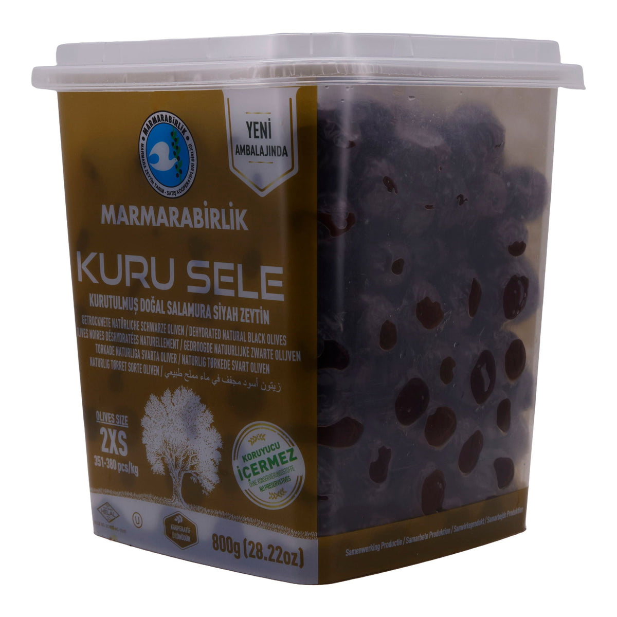 Oliven Marmarabirlik | Kuru Sele 2XS | Traditionell getrocknete schwarze Oliven | 800 g MARMARABIRLIK