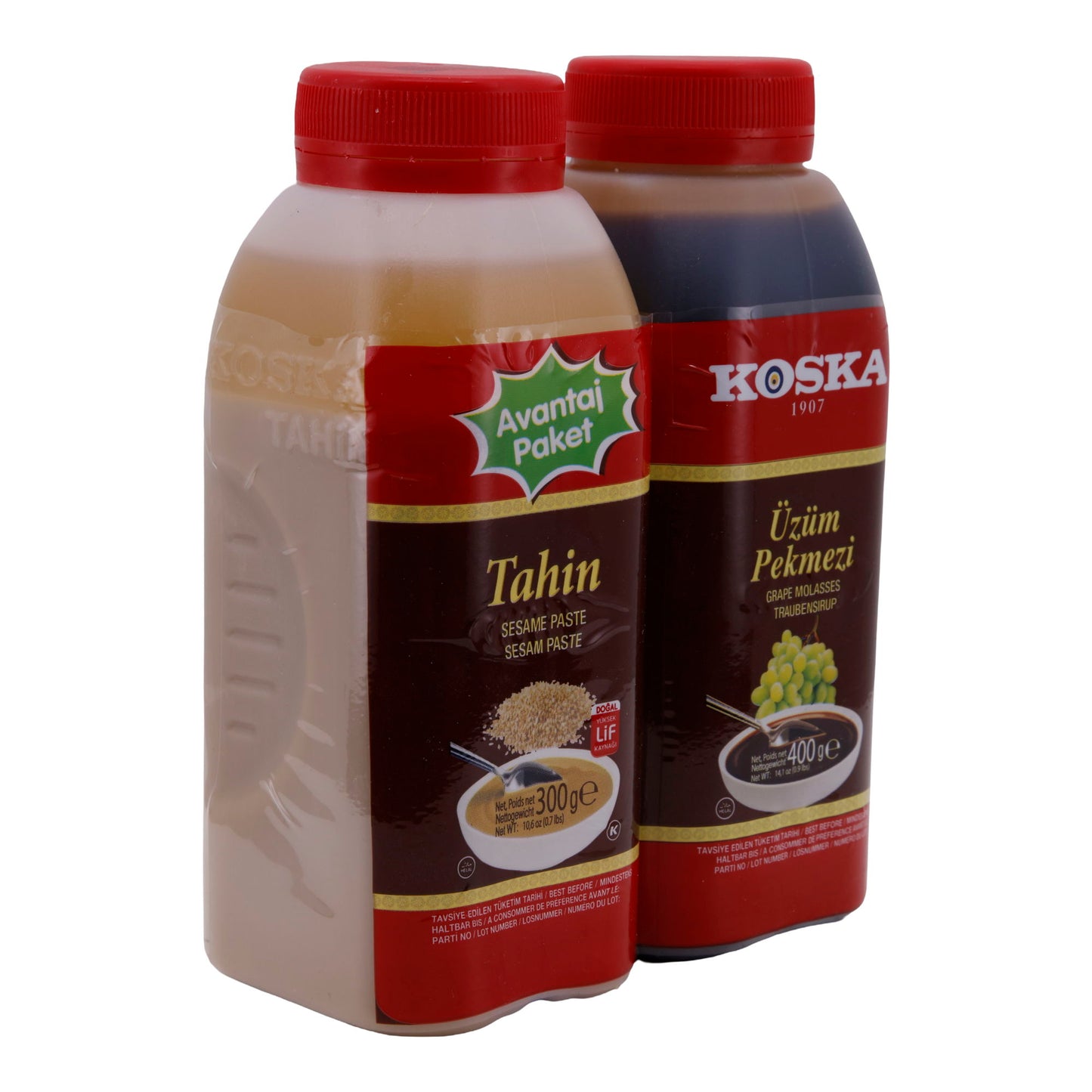 Pâte de sésame & sirop de raisin Koska | Set Tahin & Üzüm Pekmezi | Classiques de la cuisine turque | 300 g & 400 g