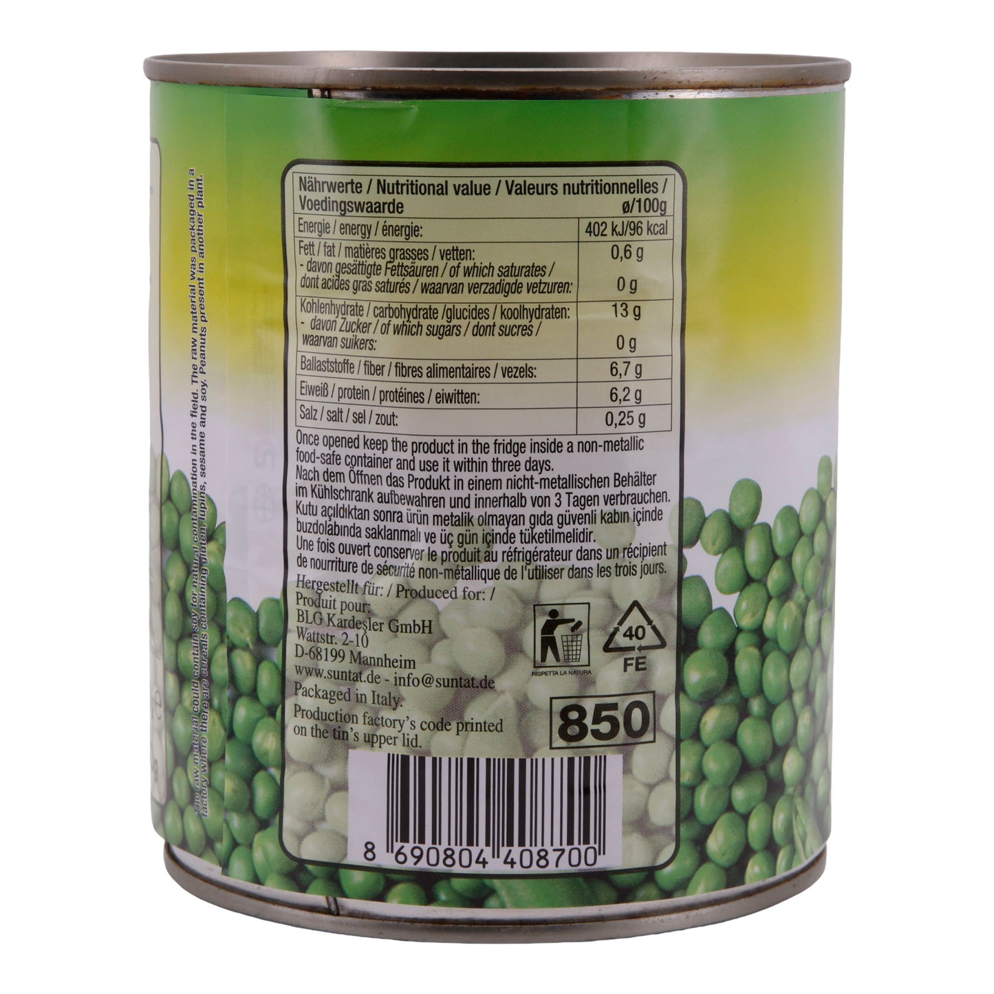 Piselli verdi Suntat | Legumi | Piselli | 800 g