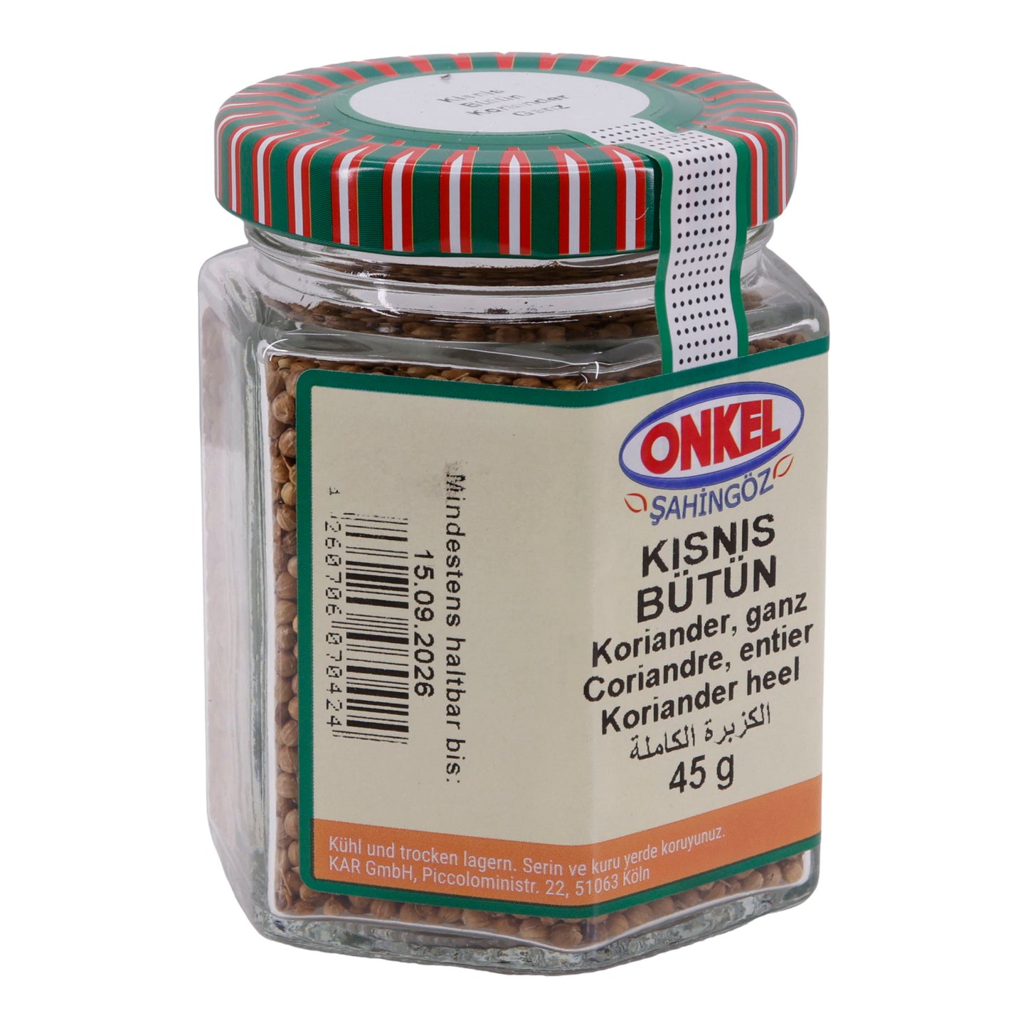 Koriander Onkel Şahingöz | ganz | Ganze Koriandersamen im Glas | 45 g