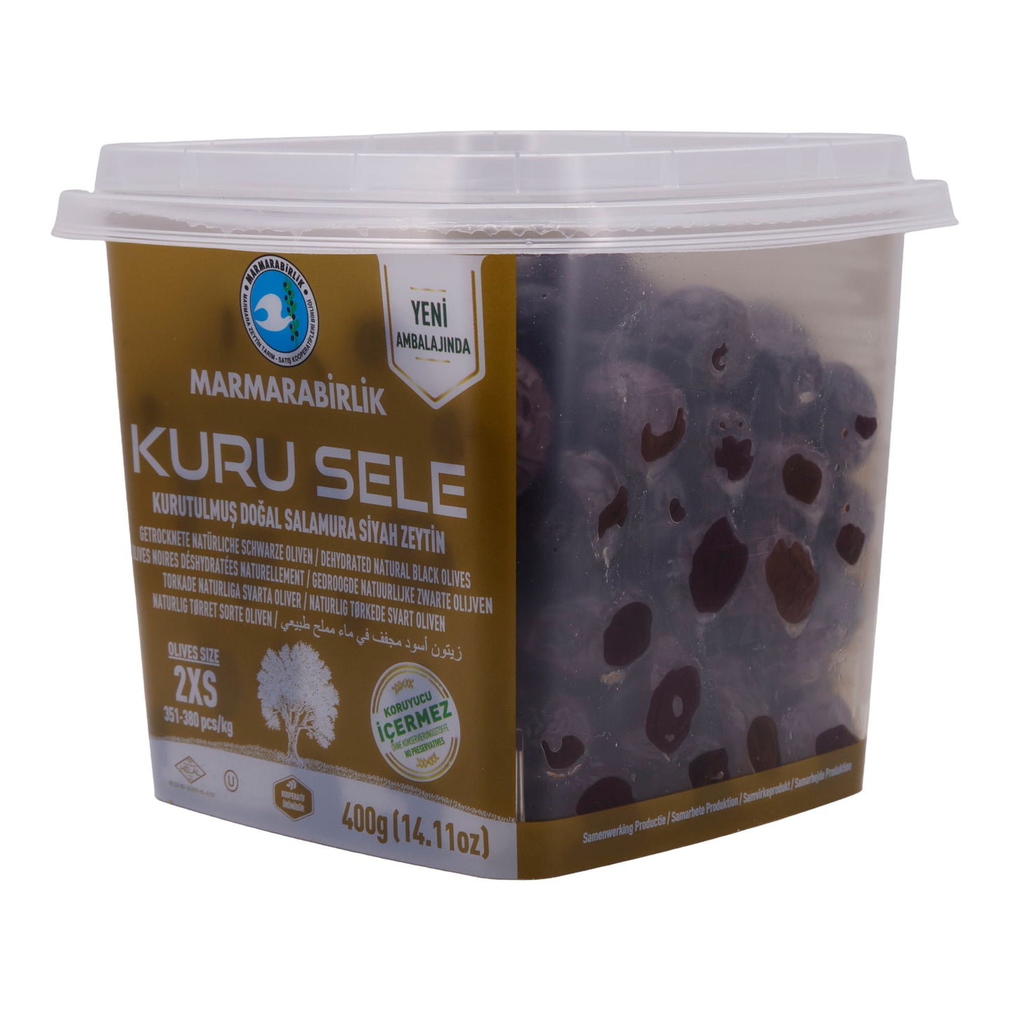 Oliven Marmarabirlik | Kuru Sele 2XS | Traditionell getrocknete schwarze Oliven | 400 g