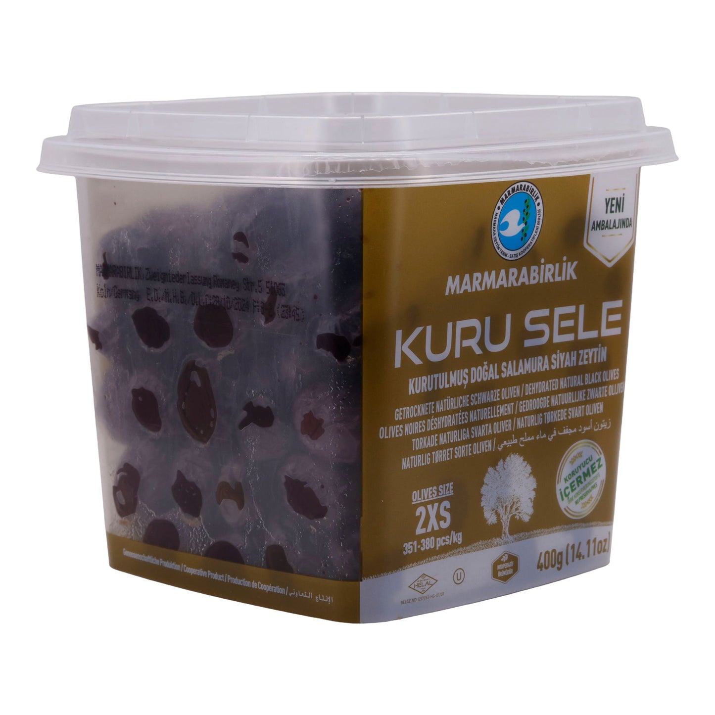 Oliven Marmarabirlik | Kuru Sele 2XS | Traditionell getrocknete schwarze Oliven | 400 g MARMARABIRLIK