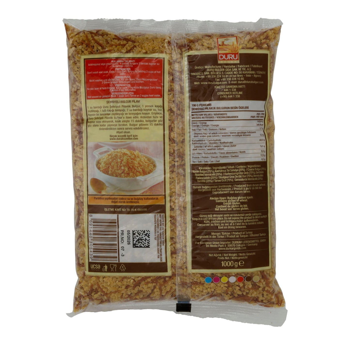Bulgur Duru Pilav met Vermicelli | Aromatisch | Grof met Fadennudels | 1 kg